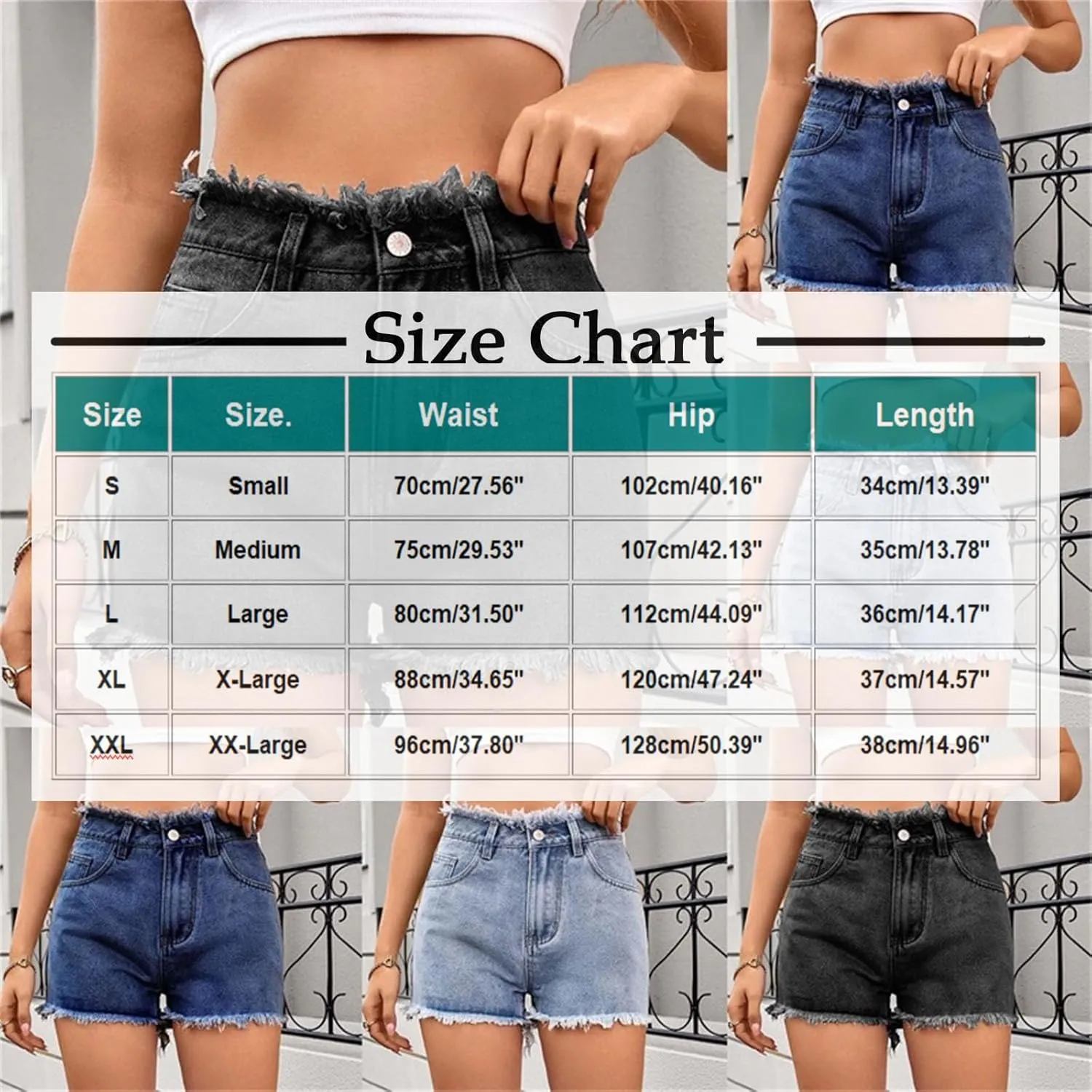 HGps8w Women's Raw Hem Rippe High Waisted Jean Shorts Trendy Casual 2025 Summer Stretchy Distressed Denim Shorts with Pockets