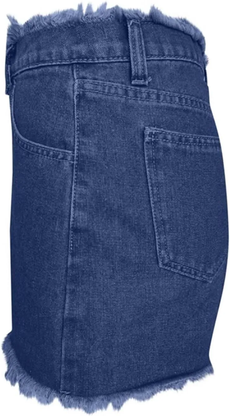HGps8w Women's Raw Hem Rippe High Waisted Jean Shorts Trendy Casual 2025 Summer Stretchy Distressed Denim Shorts with Pockets