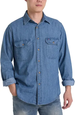 HISEA Mens Denim Shirt Long Sleeve Jean Work Shirts Regular Fit Button Down Shirts with Pockets