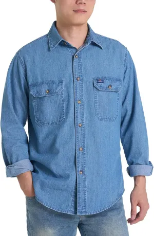 HISEA Mens Denim Shirt Long Sleeve Jean Work Shirts Regular Fit Button Down Shirts with Pockets