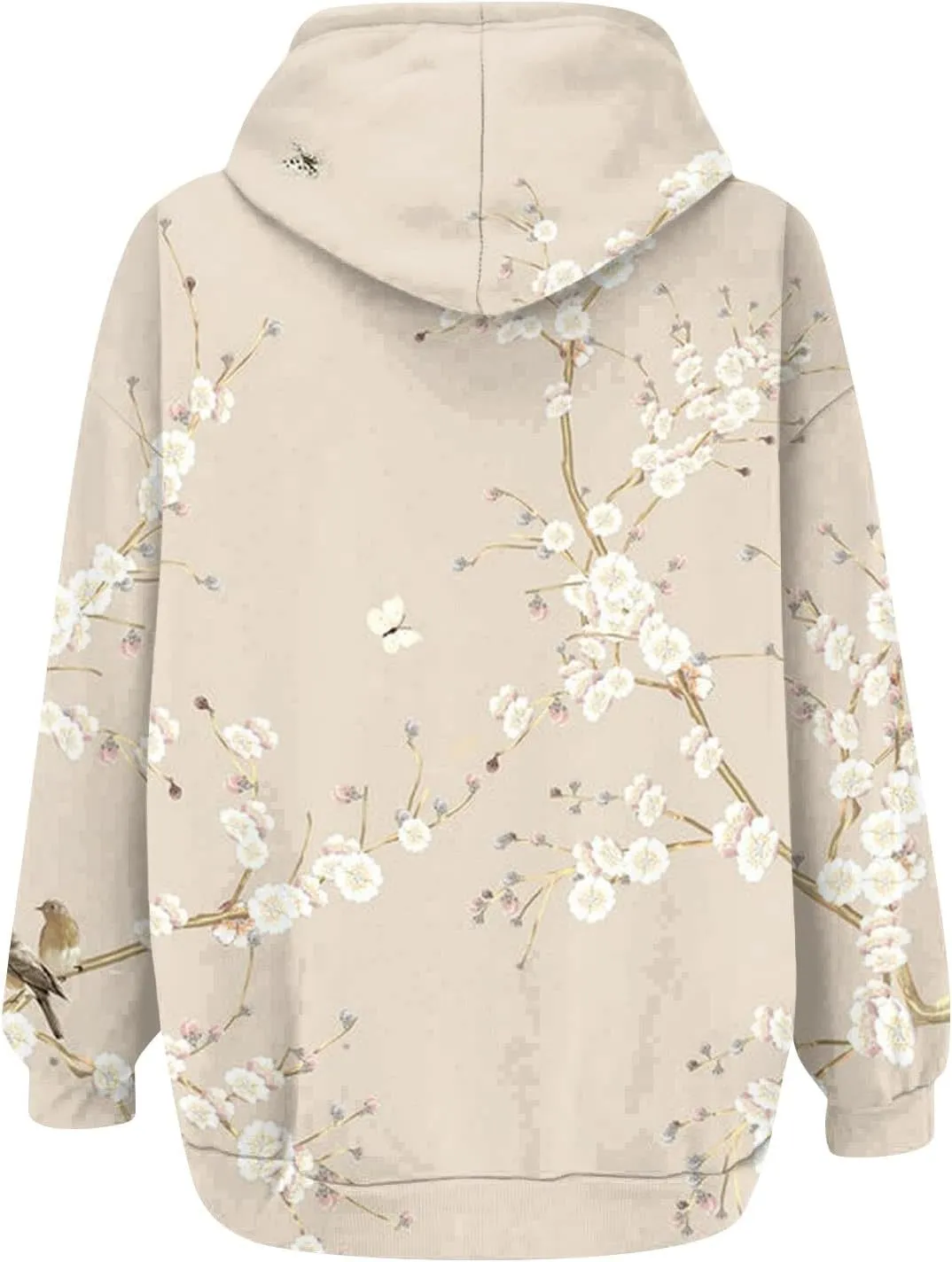 Hoodies for Women Vintage Floral Printed Drawstring Zipper Jackets Fall Casual Loose Fit Sweatshirts with Pockets