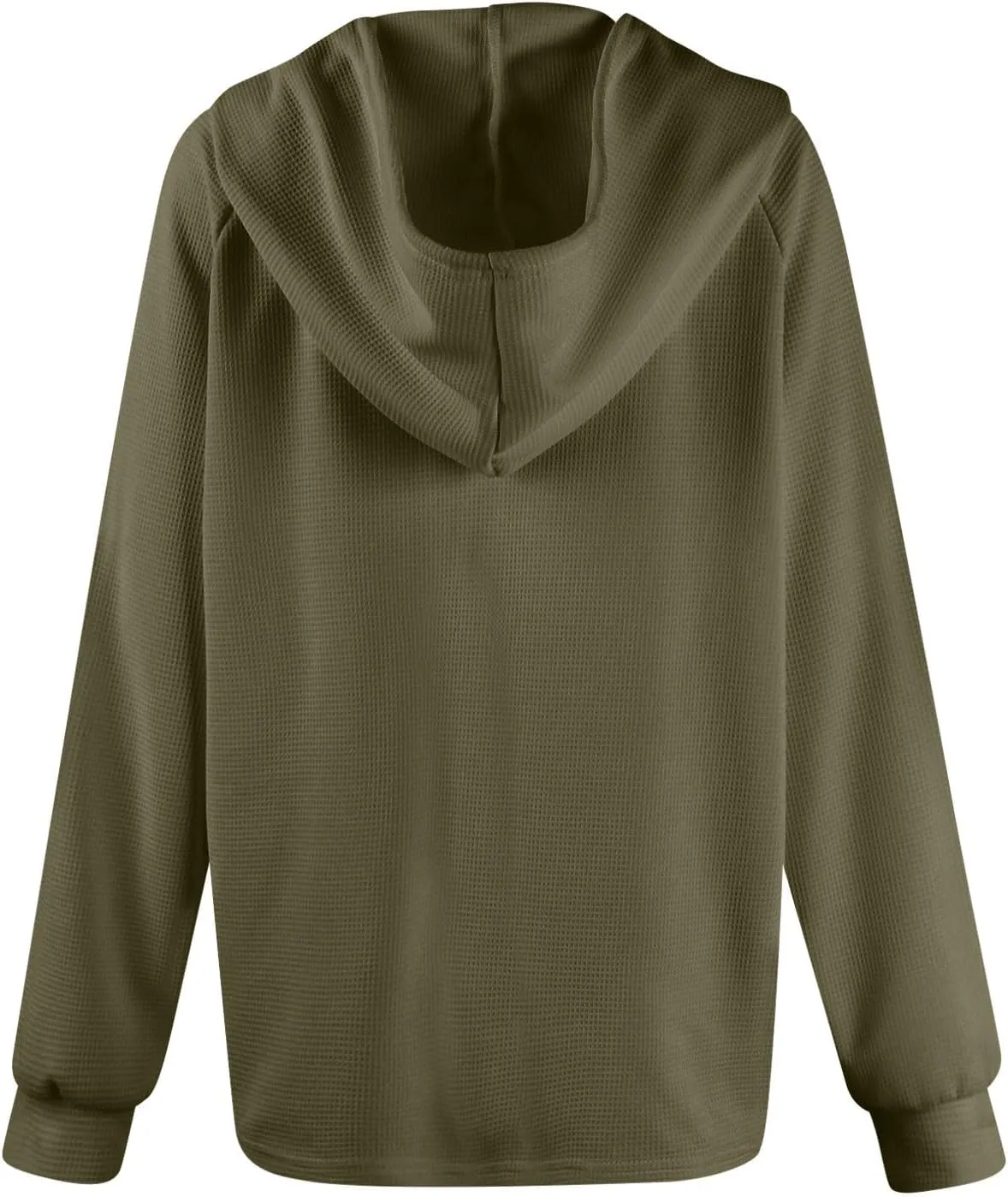 Hoodies for Women Waffle Knit Button V Neck Oversized Sweatshirt Fall Long Sleeve Drawstring Hooded Pullover Sweater