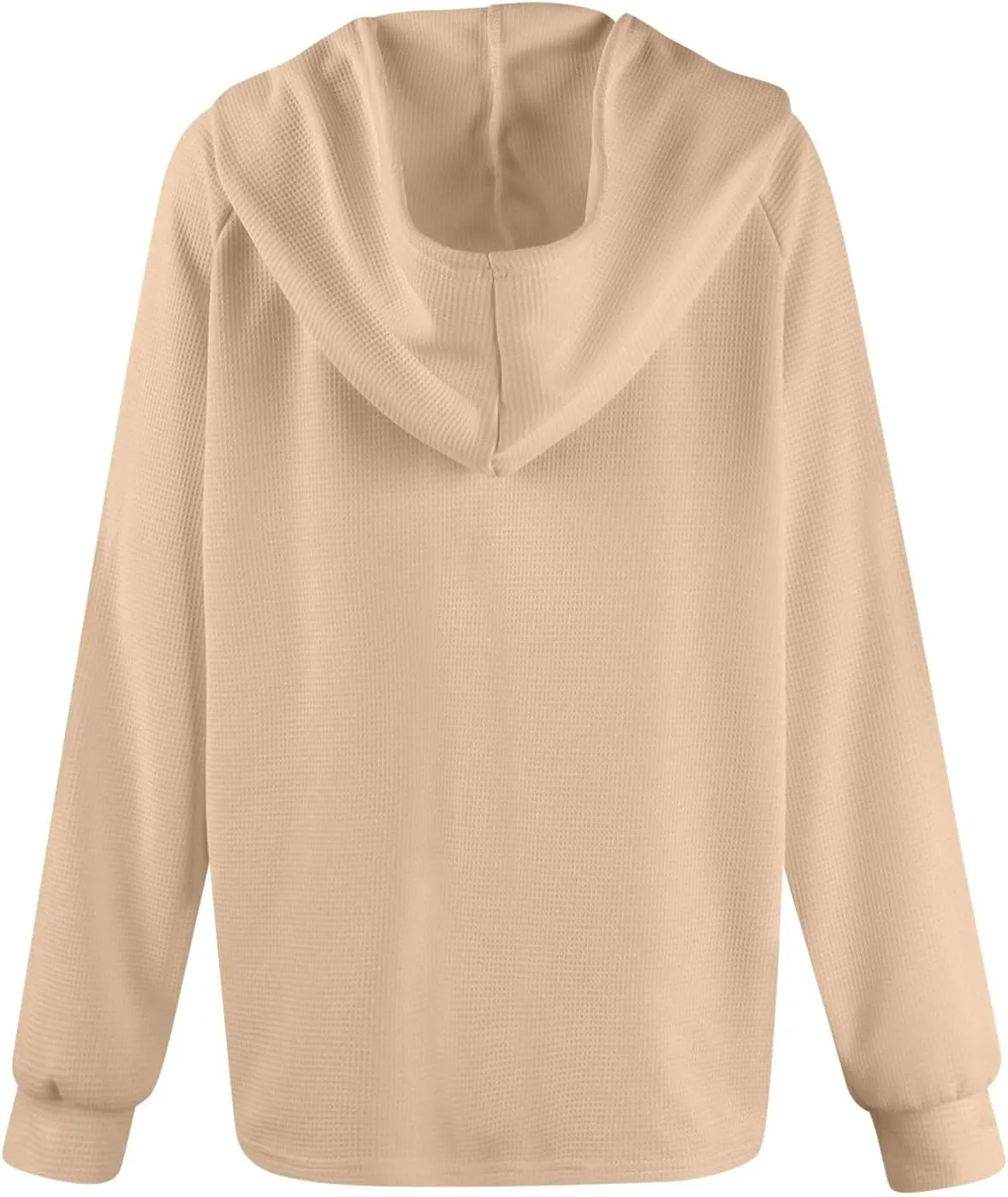 Hoodies for Women Waffle Knit Button V Neck Oversized Sweatshirt Fall Long Sleeve Drawstring Hooded Pullover Sweater
