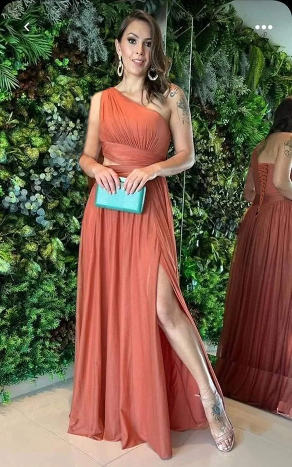 HUUTOE One Shoulder Bridesmaid Dresses for Wedding Long with Slit Chiffon Pleated Formal Evening Dress with Pockets