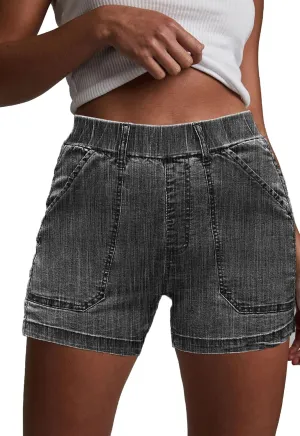 HVEPUO Womens Jean Shorts High Waisted Summer Cotton Stretchy Casual Pull On Beach Elastic Waist Denim Shorts with Pockets