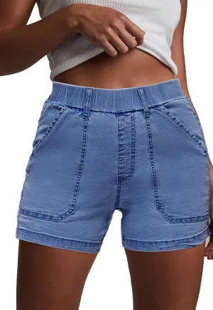 HVEPUO Womens Jean Shorts High Waisted Summer Cotton Stretchy Casual Pull On Beach Elastic Waist Denim Shorts with Pockets