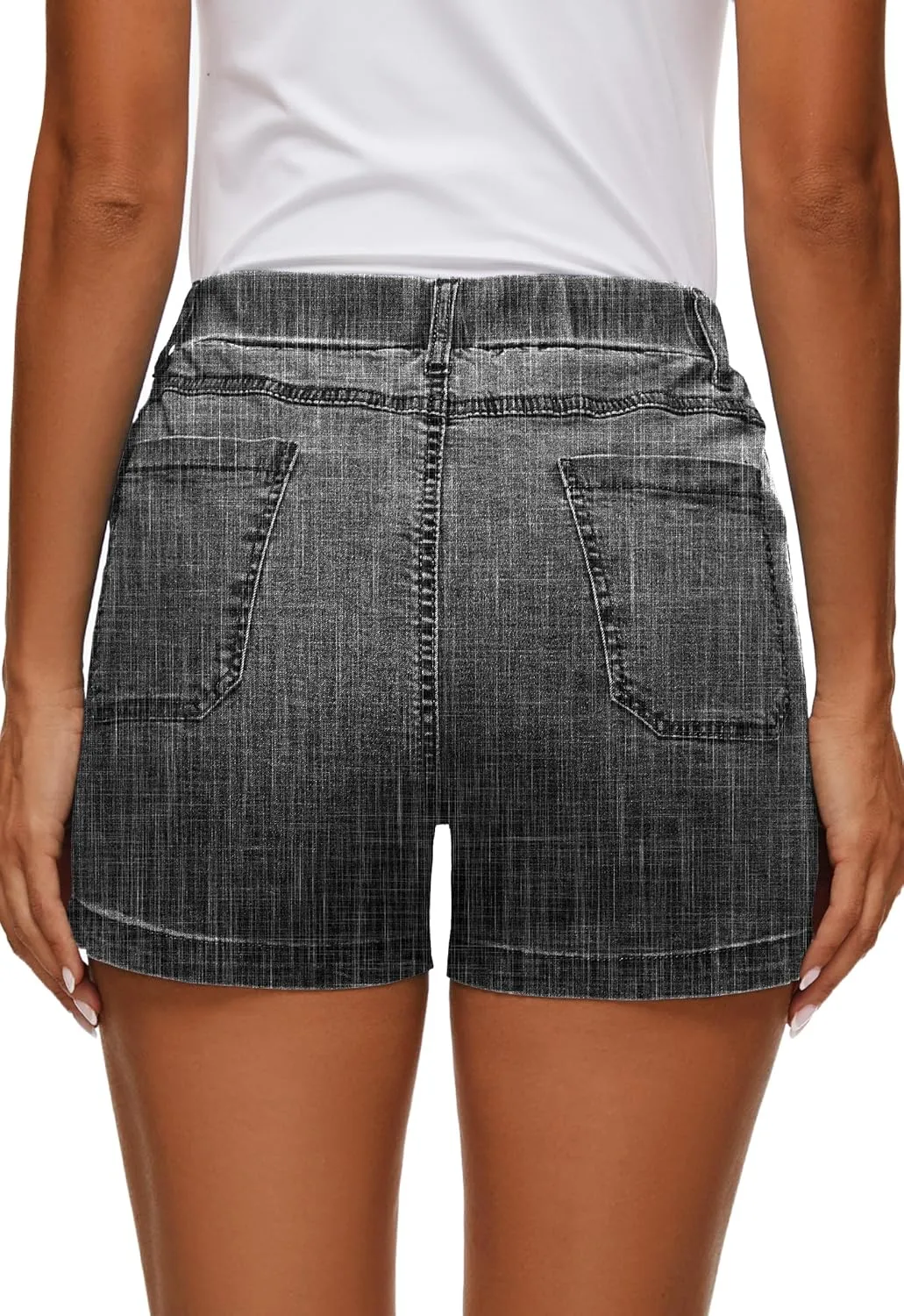 HVEPUO Womens Jean Shorts High Waisted Summer Cotton Stretchy Casual Pull On Beach Elastic Waist Denim Shorts with Pockets