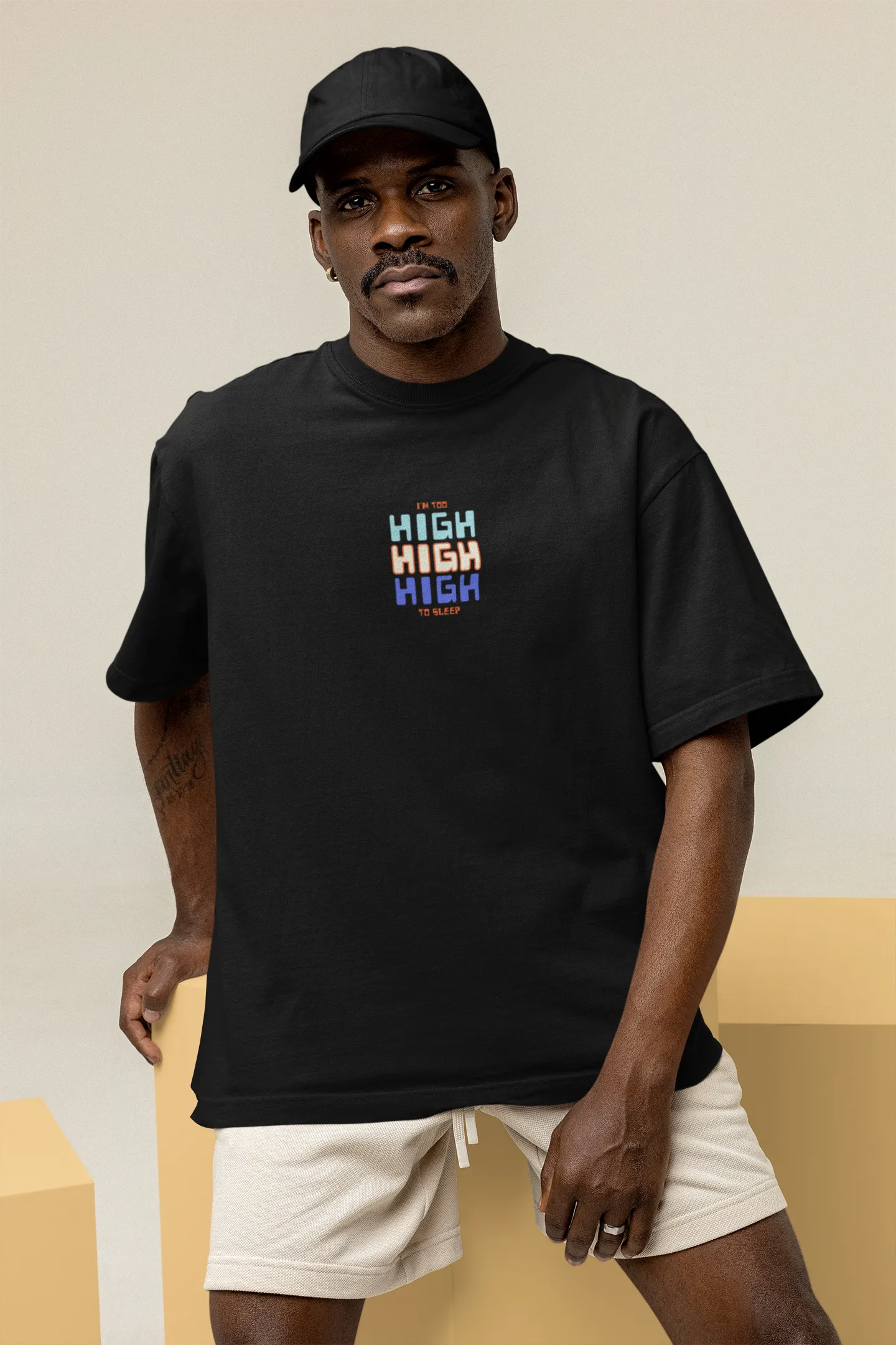 I Am Too High To Sleep (Double Sided Print): Minimal HALF-SLEEVE T-SHIRT