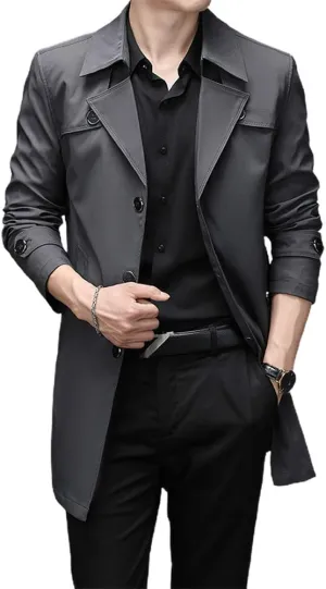 IDEALSANXUN Mens Single Breasted Midi Trench Coat Jackets