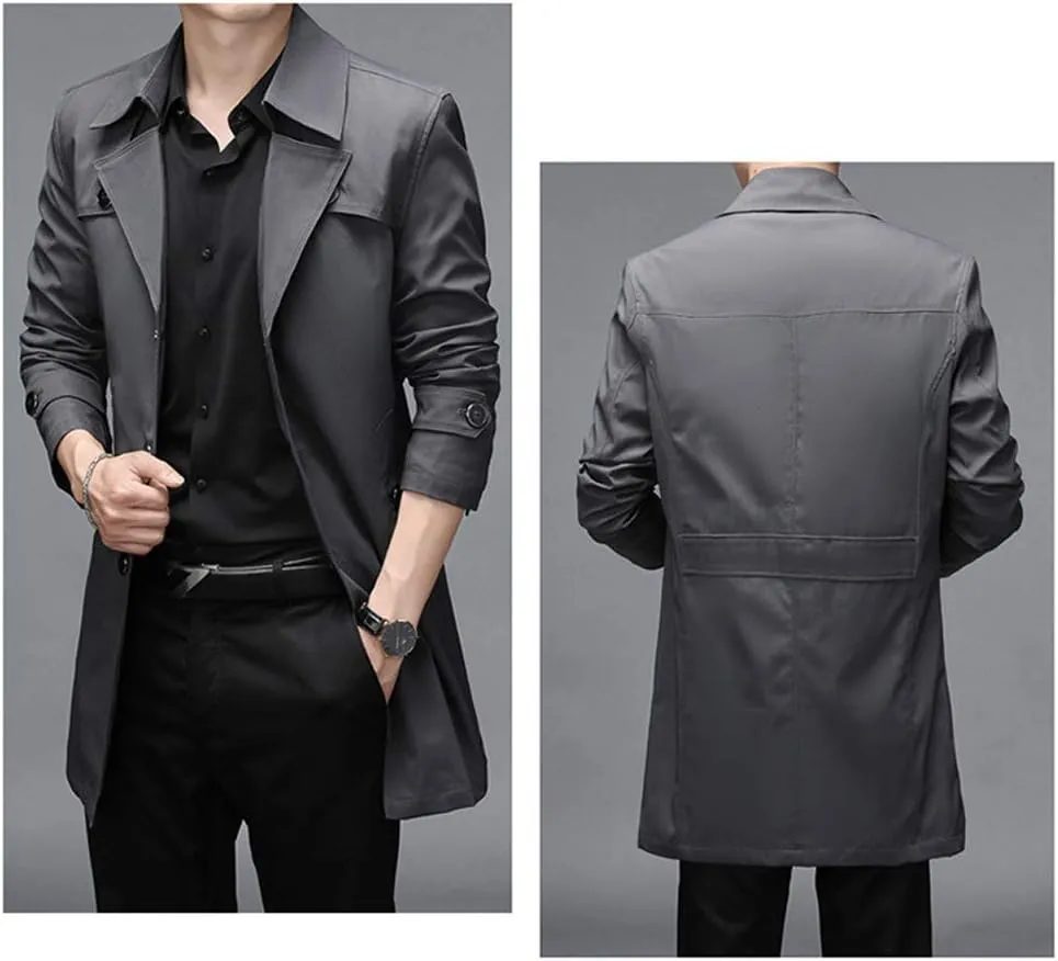IDEALSANXUN Mens Single Breasted Midi Trench Coat Jackets