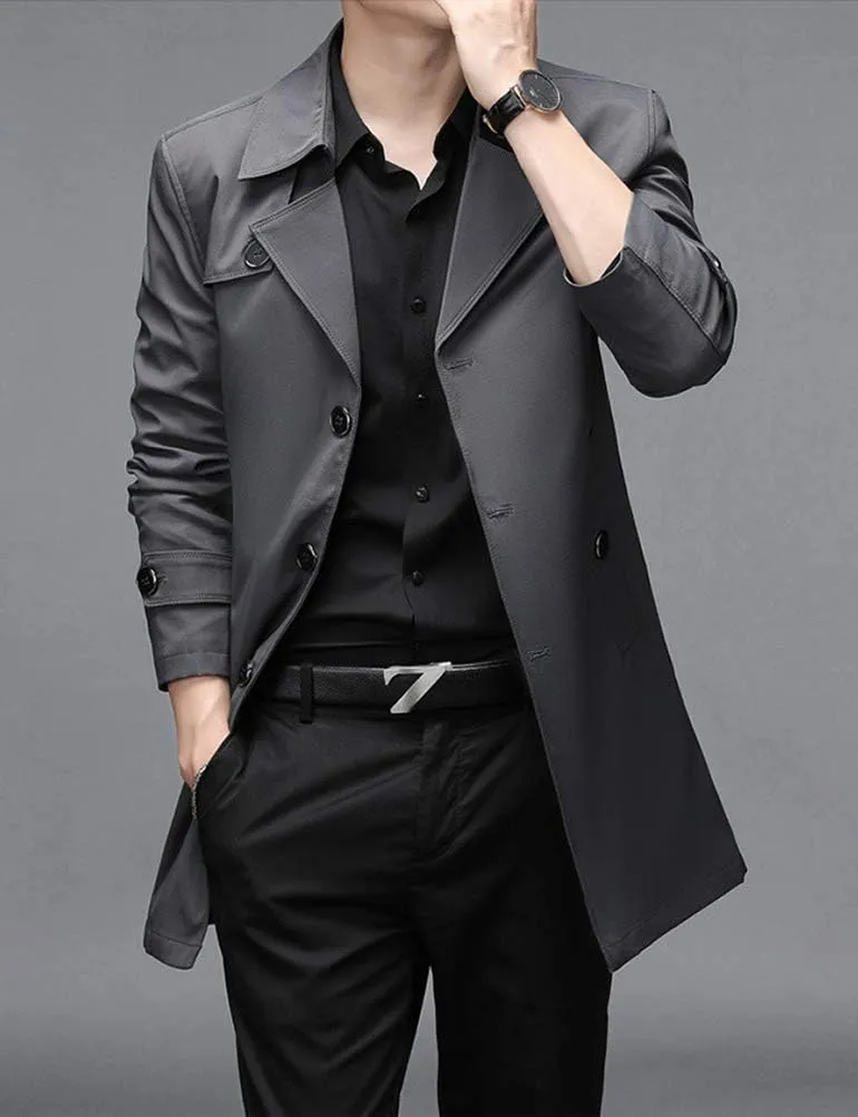 IDEALSANXUN Mens Single Breasted Midi Trench Coat Jackets