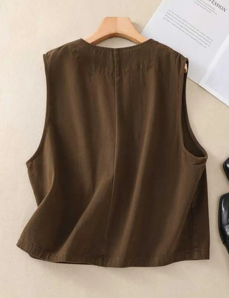 IDEALSANXUN Womens Linen Vest Tops Spring Summer Casual Button Down Sleeveless Blazer Jackets