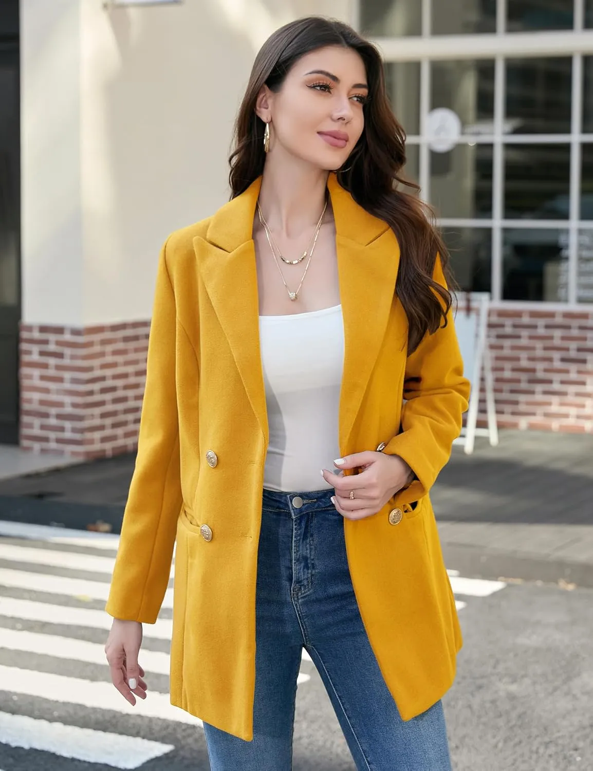 IDEALSANXUN Womens Wool Coat Double Breasted Trench Coat Fall Winter Clothes