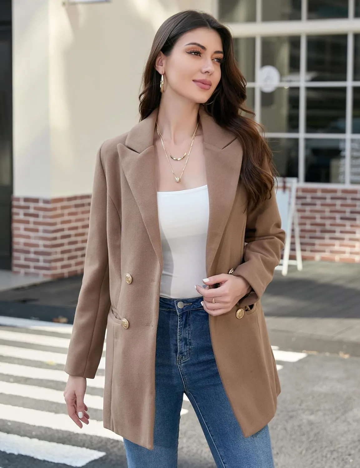 IDEALSANXUN Womens Wool Coat Double Breasted Trench Coat Fall Winter Clothes