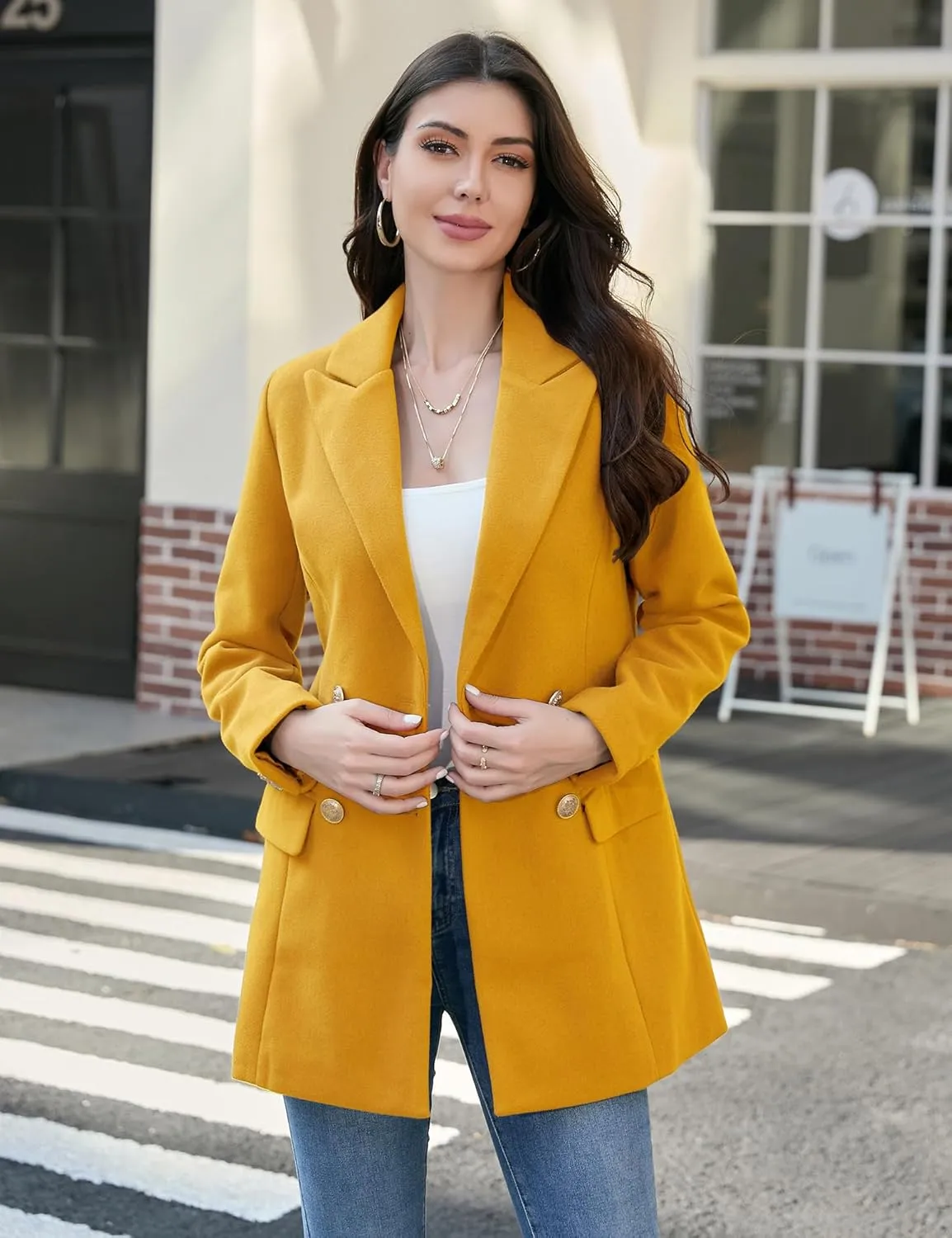 IDEALSANXUN Womens Wool Coat Double Breasted Trench Coat Fall Winter Clothes