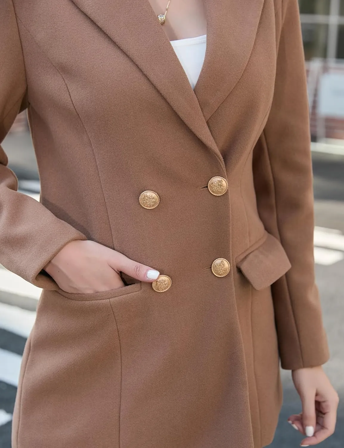 IDEALSANXUN Womens Wool Coat Double Breasted Trench Coat Fall Winter Clothes