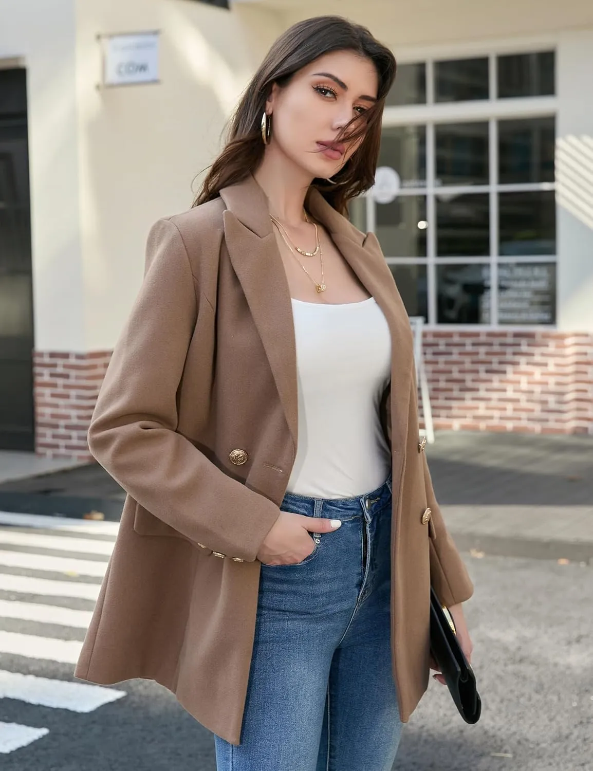 IDEALSANXUN Womens Wool Coat Double Breasted Trench Coat Fall Winter Clothes