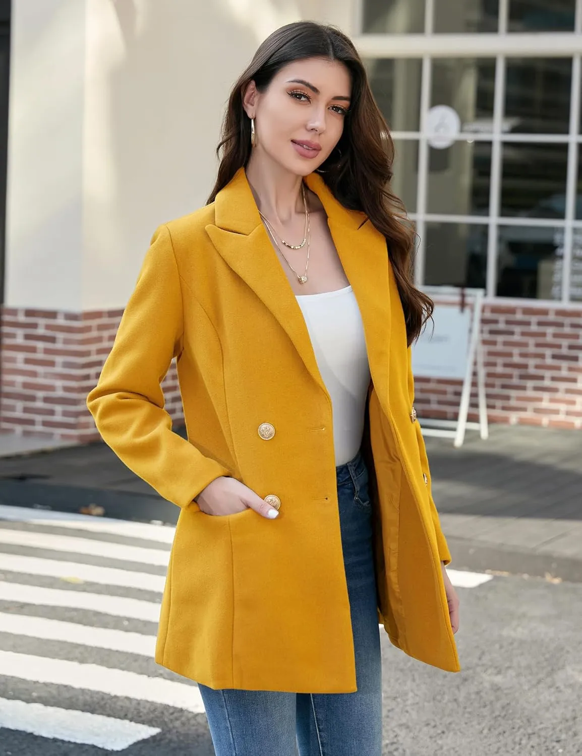 IDEALSANXUN Womens Wool Coat Double Breasted Trench Coat Fall Winter Clothes