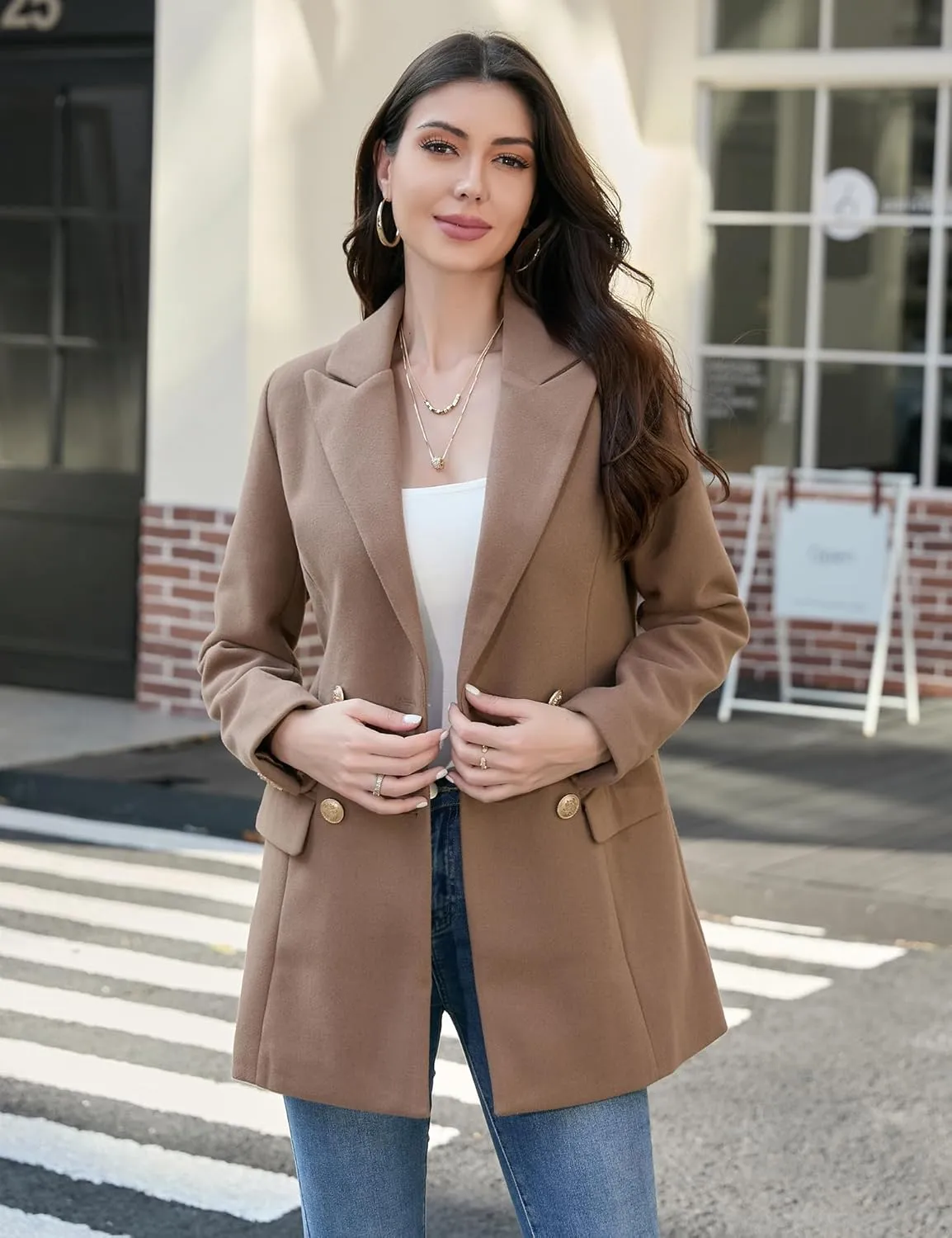IDEALSANXUN Womens Wool Coat Double Breasted Trench Coat Fall Winter Clothes