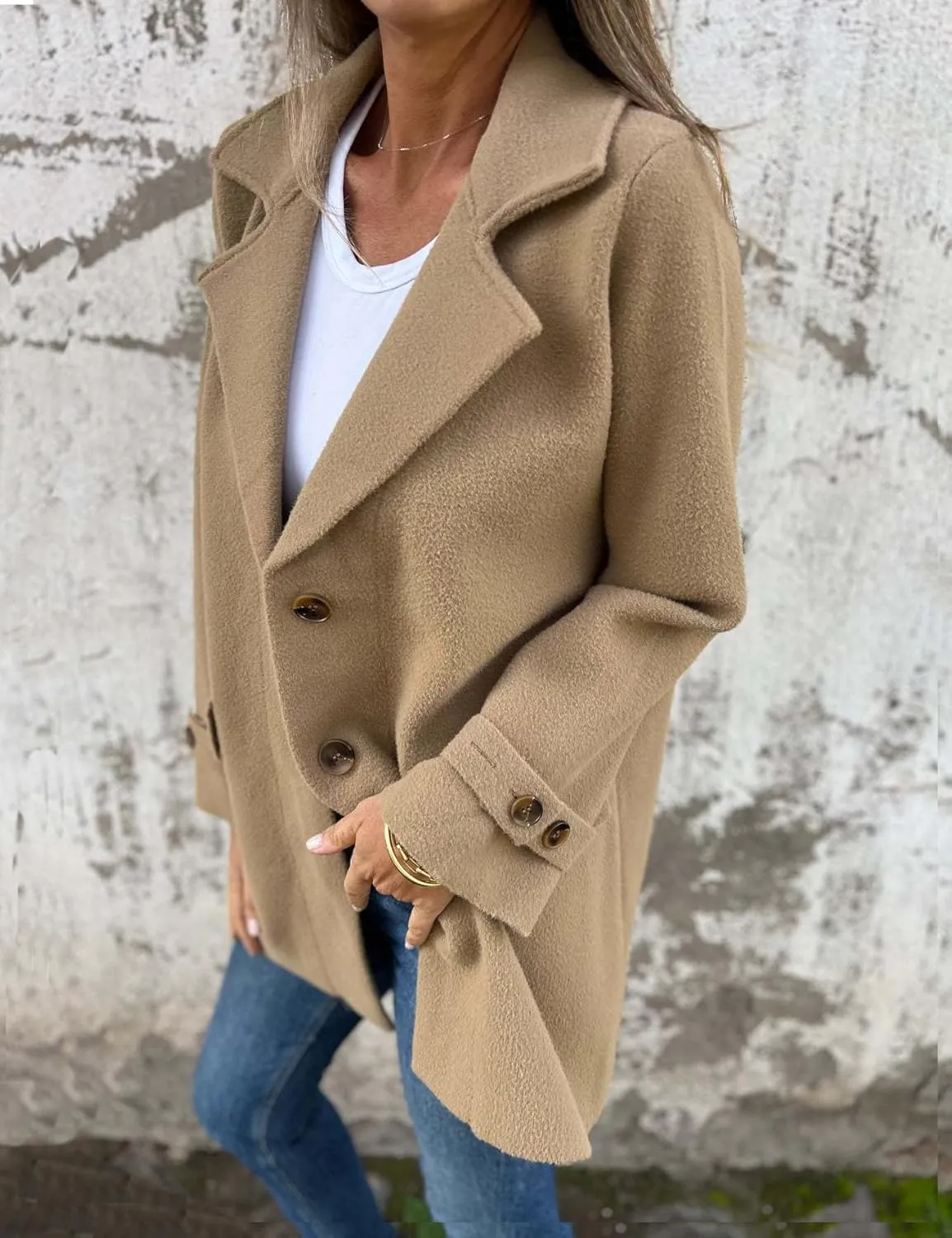 IDEALSANXUN Wool Pea Coats for Women Fall Winter Classic Mid Length Peacoat Trench Coat Blazer Jacket