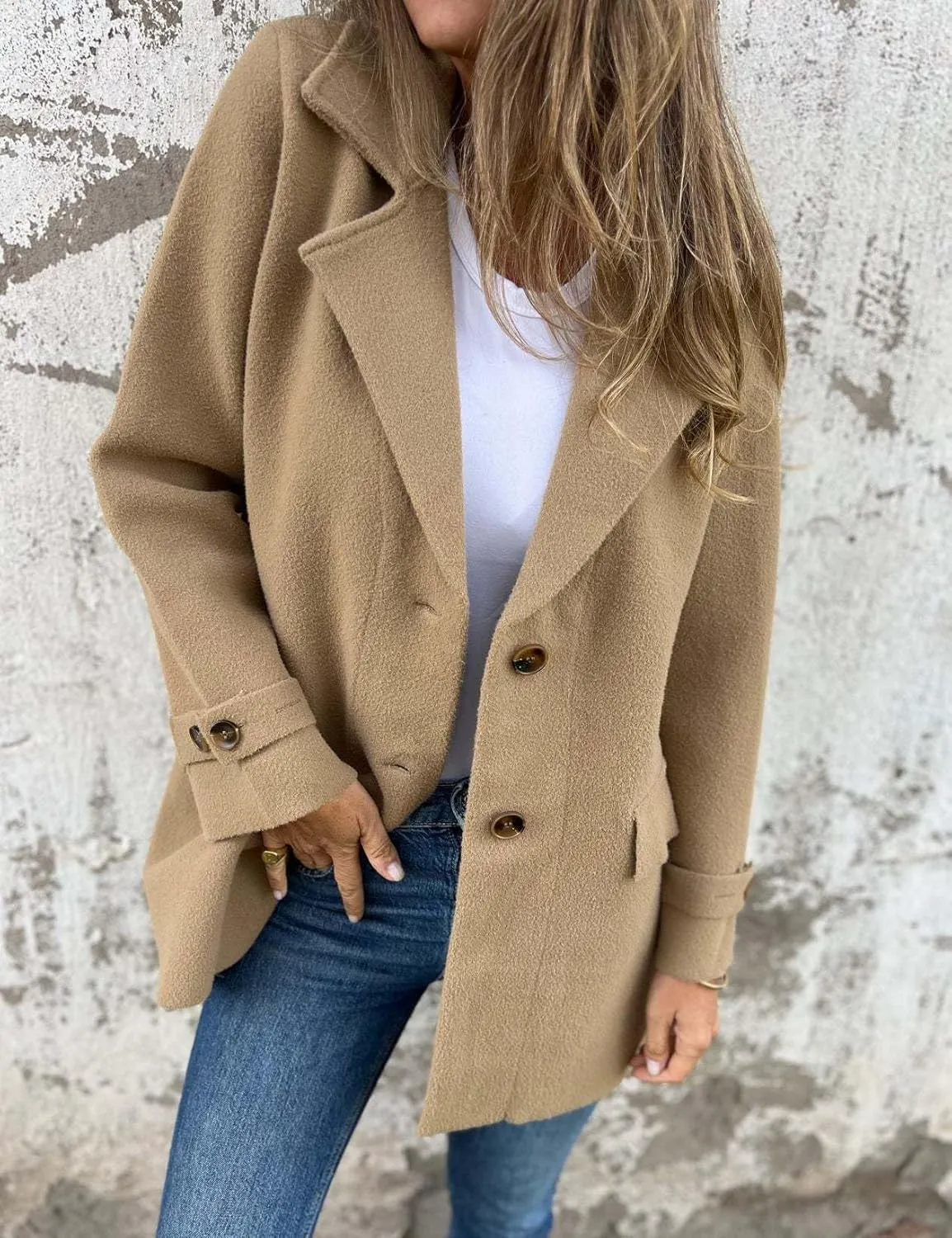 IDEALSANXUN Wool Pea Coats for Women Fall Winter Classic Mid Length Peacoat Trench Coat Blazer Jacket