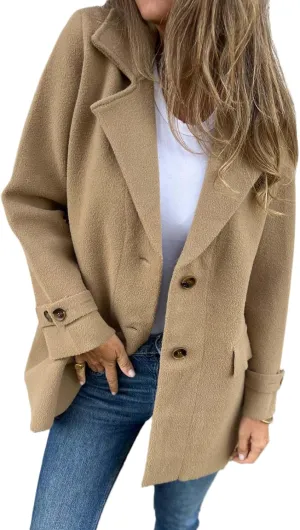 IDEALSANXUN Wool Pea Coats for Women Fall Winter Classic Mid Length Peacoat Trench Coat Blazer Jacket