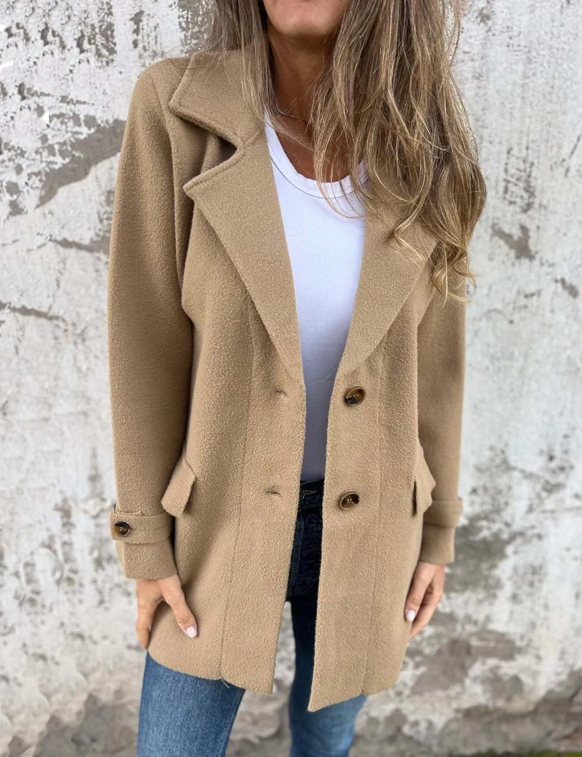 IDEALSANXUN Wool Pea Coats for Women Fall Winter Classic Mid Length Peacoat Trench Coat Blazer Jacket