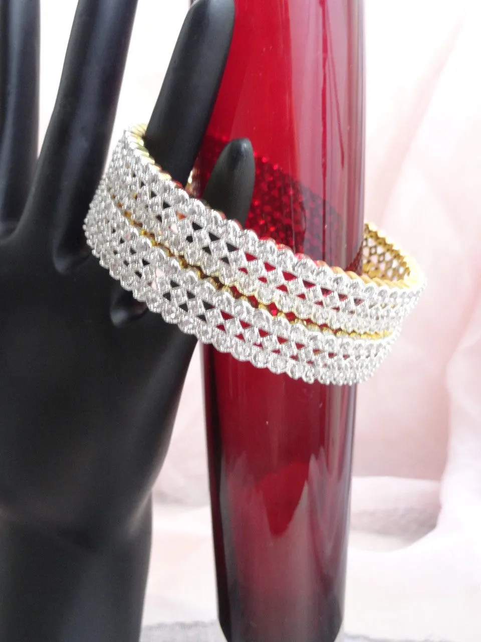 Indian bridal bracelet bangles-gold finish and faux diamonds. White stone, classy, dressy. "Crown Jewel". From Artikrti