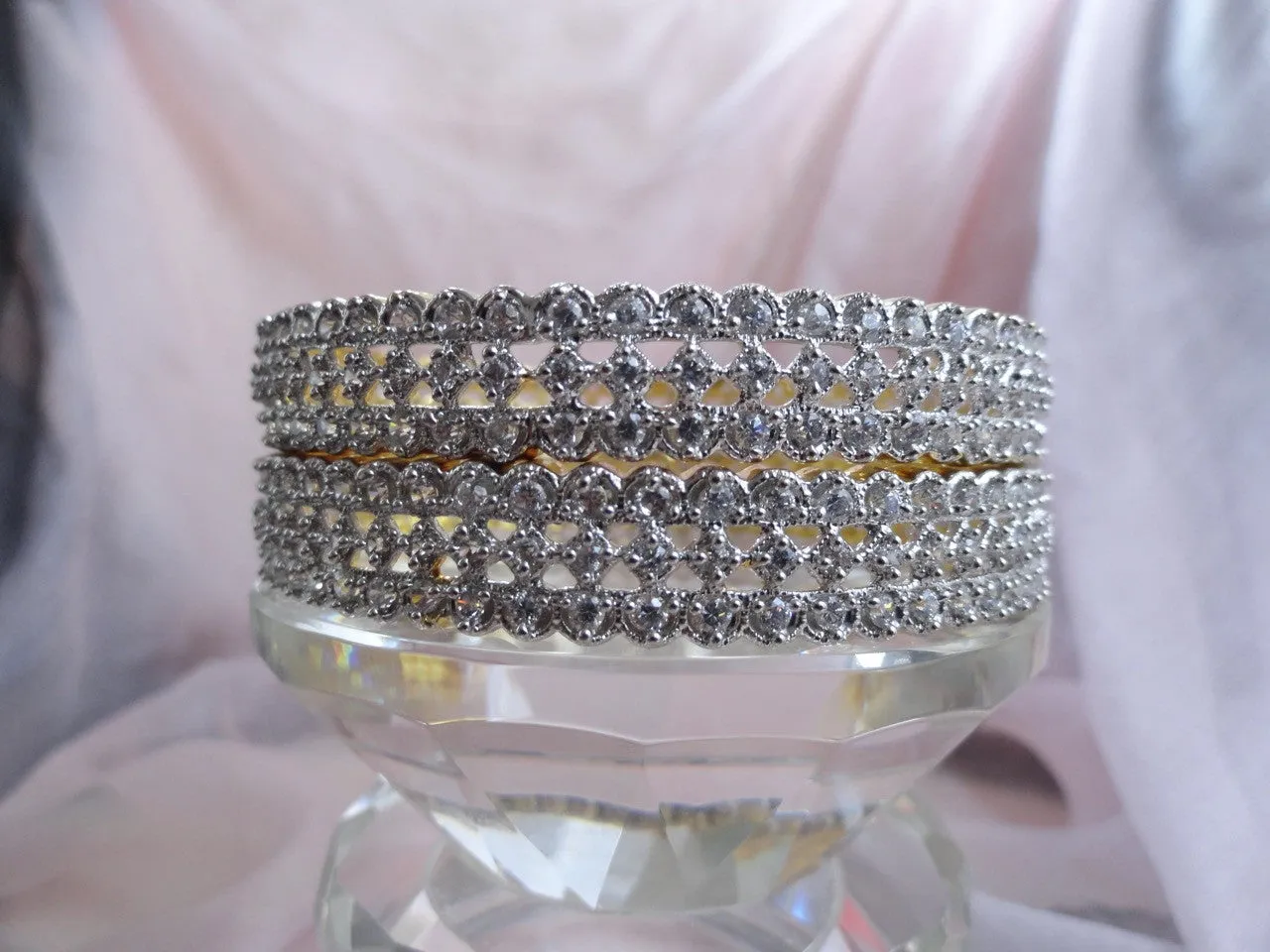 Indian bridal bracelet bangles-gold finish and faux diamonds. White stone, classy, dressy. "Crown Jewel". From Artikrti