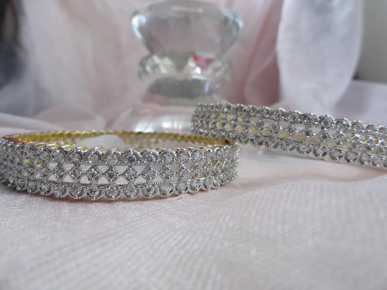 Indian bridal bracelet bangles-gold finish and faux diamonds. White stone, classy, dressy. "Crown Jewel". From Artikrti