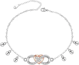 Infinity Anklet Beaded Ankle Bracelets for Women Heart Anklet Sterling Silver Jewelry Rose Gold Mother's Day Gifts for Women Mother