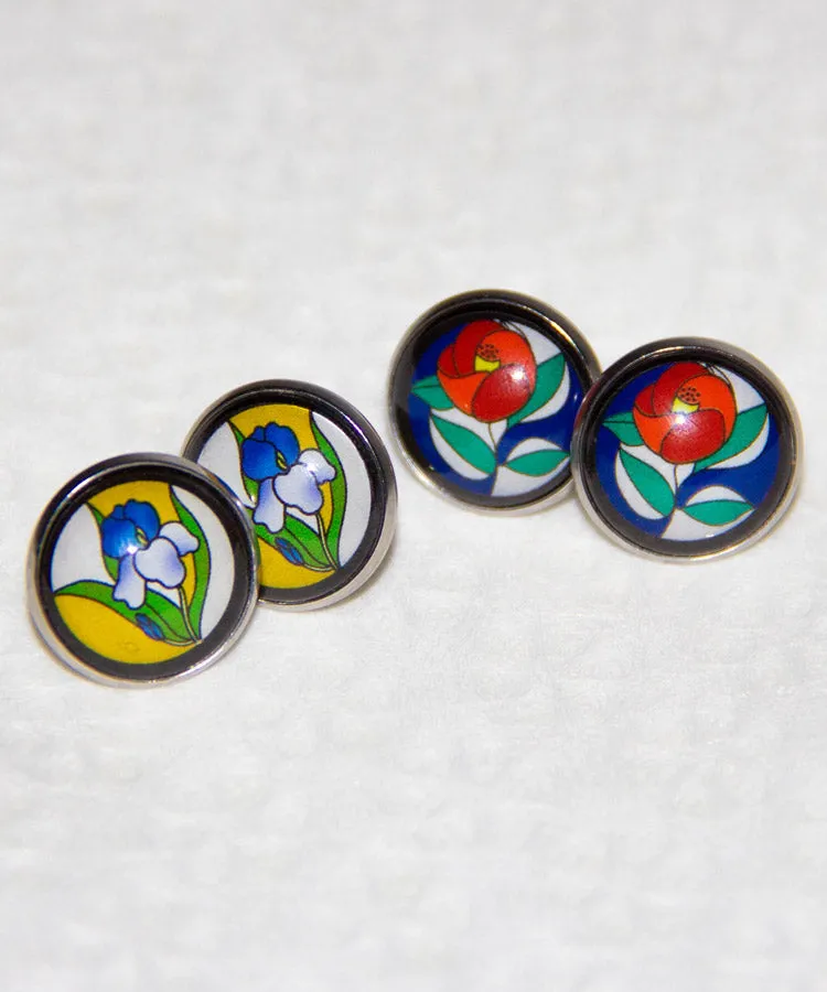 Iris Stud Earrings / Hari Stained Glass Japanese Earrings