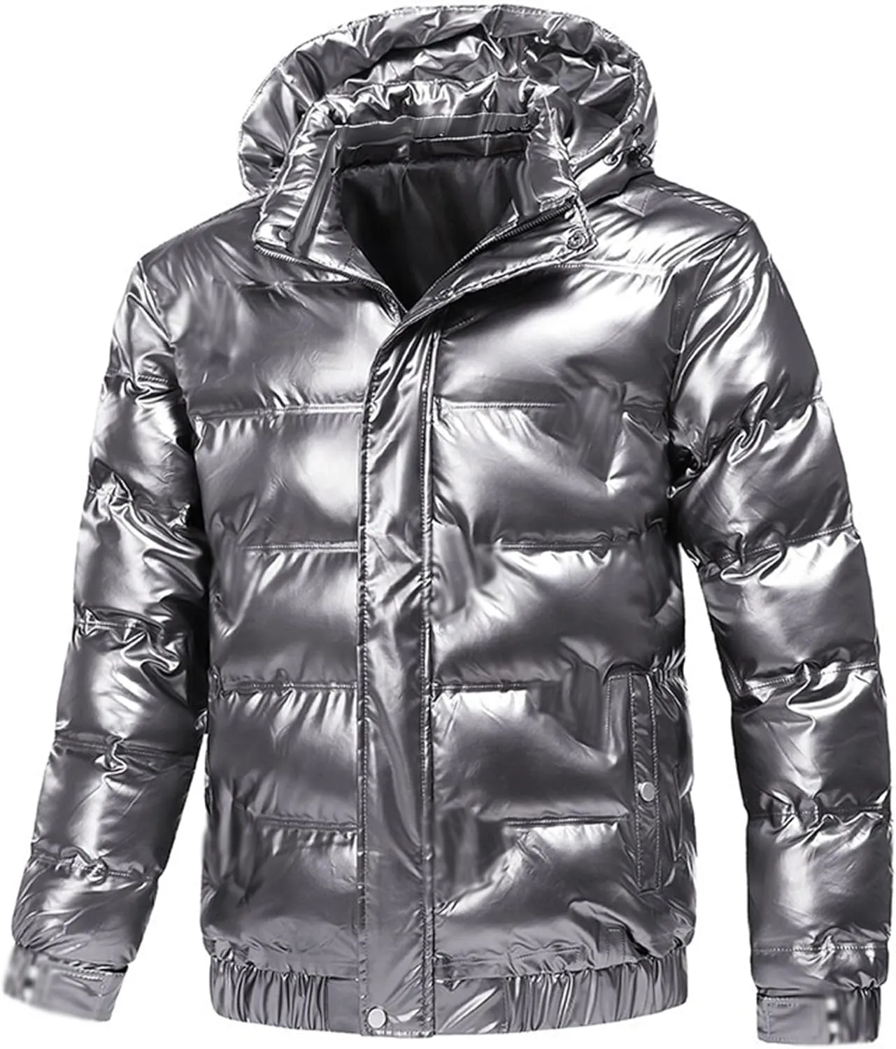 JEsilunmaMY Men's Thermal Shiny Hooded Puffer Jacket Winter Coats Water-Resistant Down Coats Insulated Padded Puffy Coat