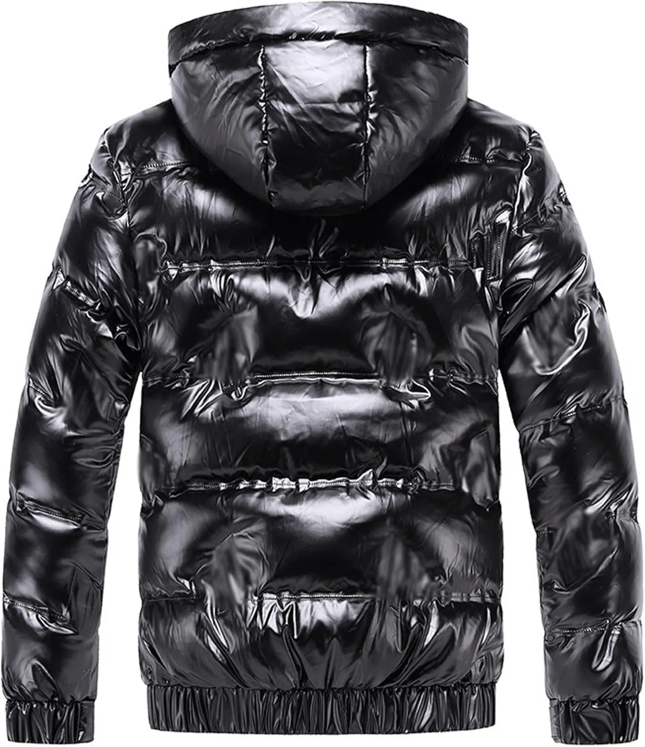 JEsilunmaMY Men's Thermal Shiny Hooded Puffer Jacket Winter Coats Water-Resistant Down Coats Insulated Padded Puffy Coat