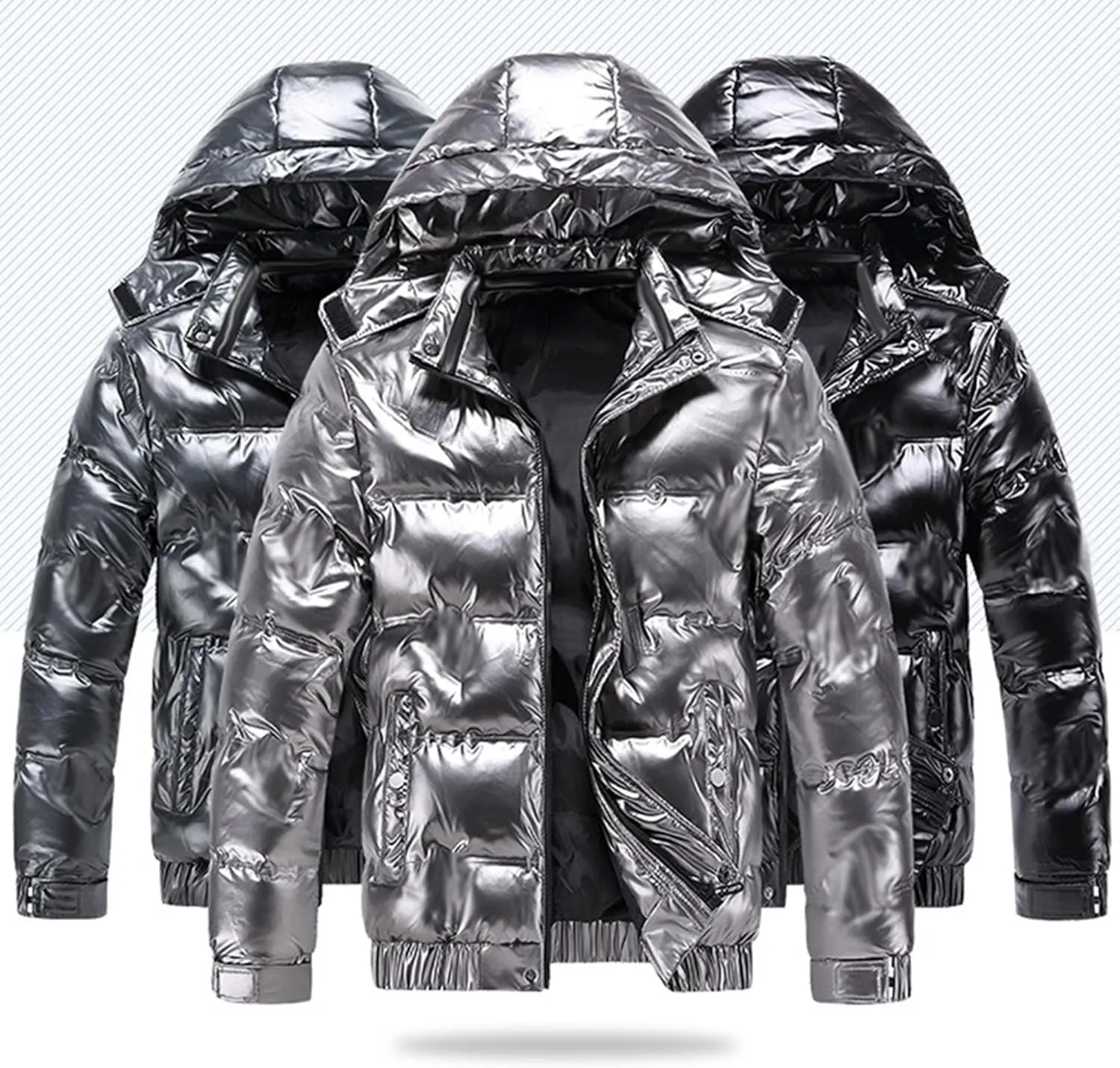 JEsilunmaMY Men's Thermal Shiny Hooded Puffer Jacket Winter Coats Water-Resistant Down Coats Insulated Padded Puffy Coat