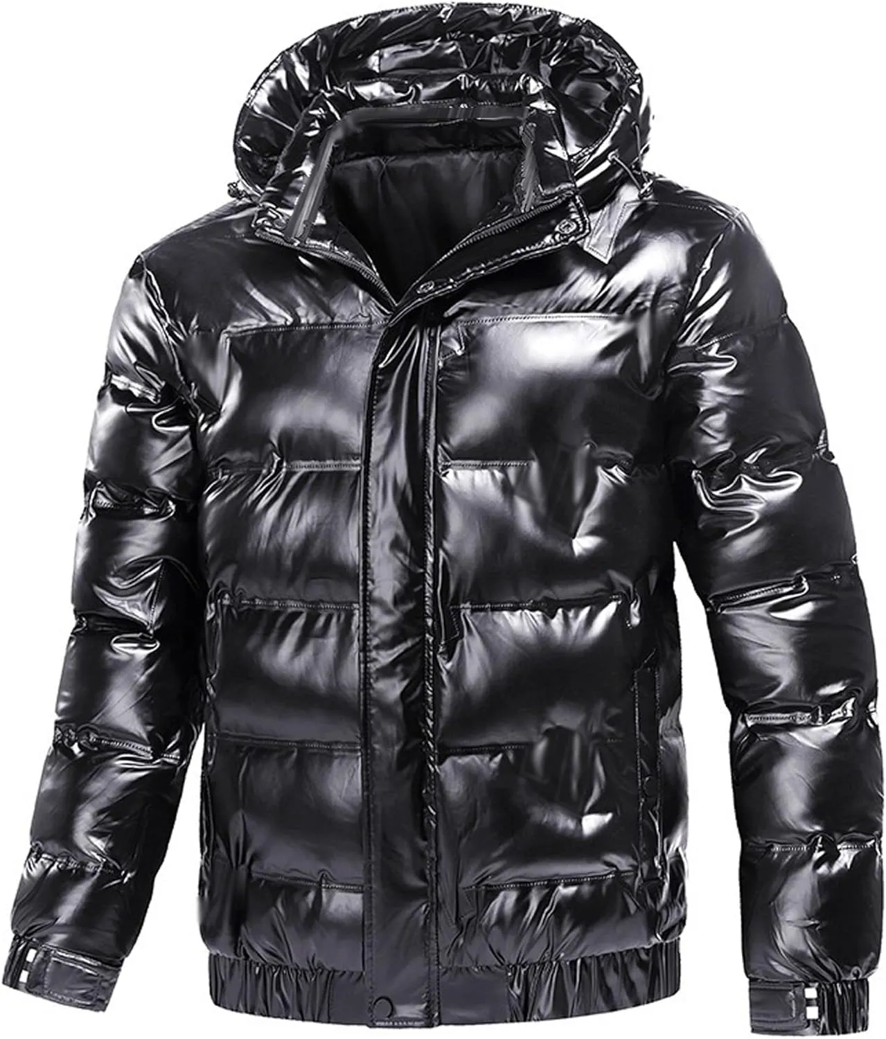 JEsilunmaMY Men's Thermal Shiny Hooded Puffer Jacket Winter Coats Water-Resistant Down Coats Insulated Padded Puffy Coat