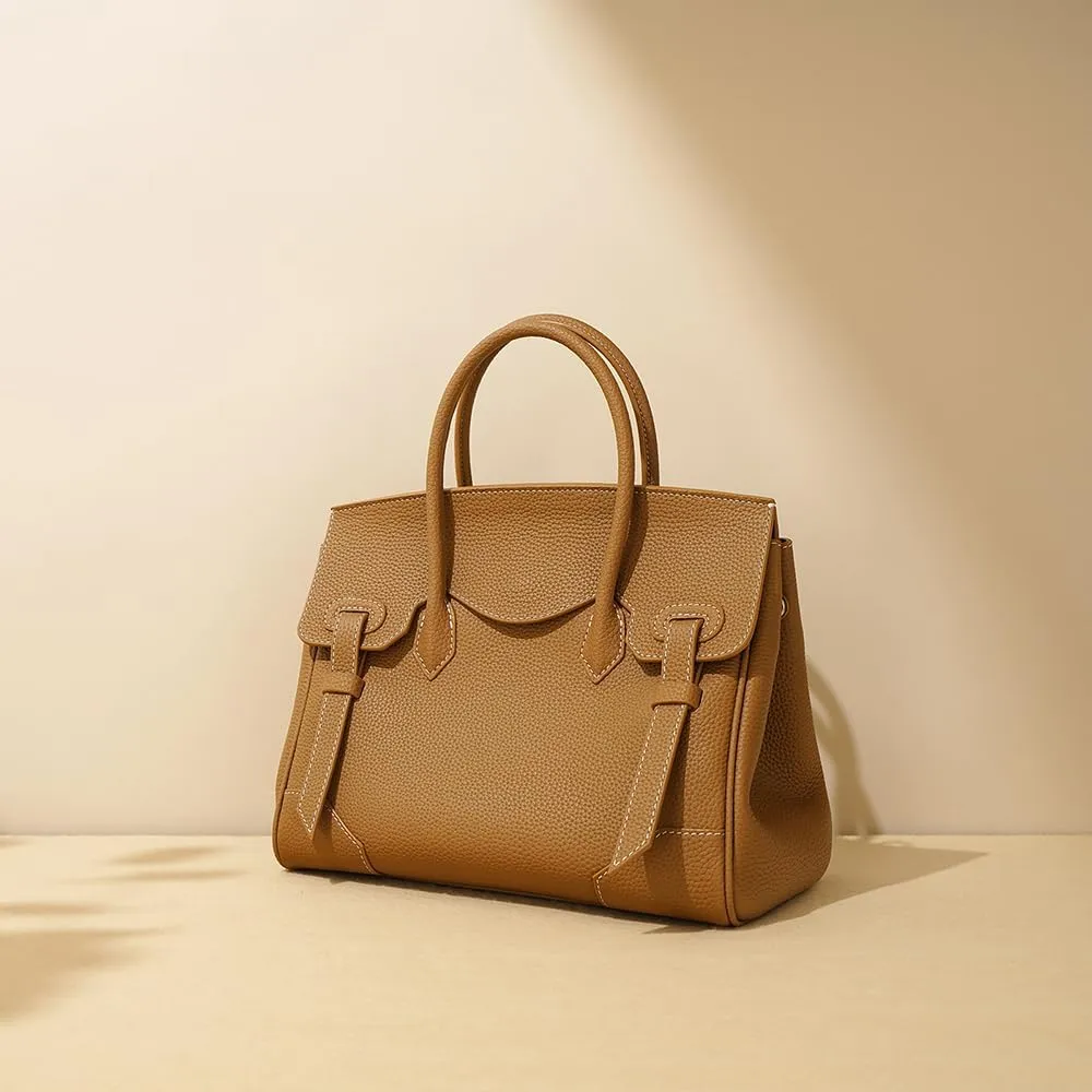 JIUFENG Women's Top Handle Satchel With Detachable Strap,Lychee Pattern Genuine Leather Fashion Crossbody Slingbag