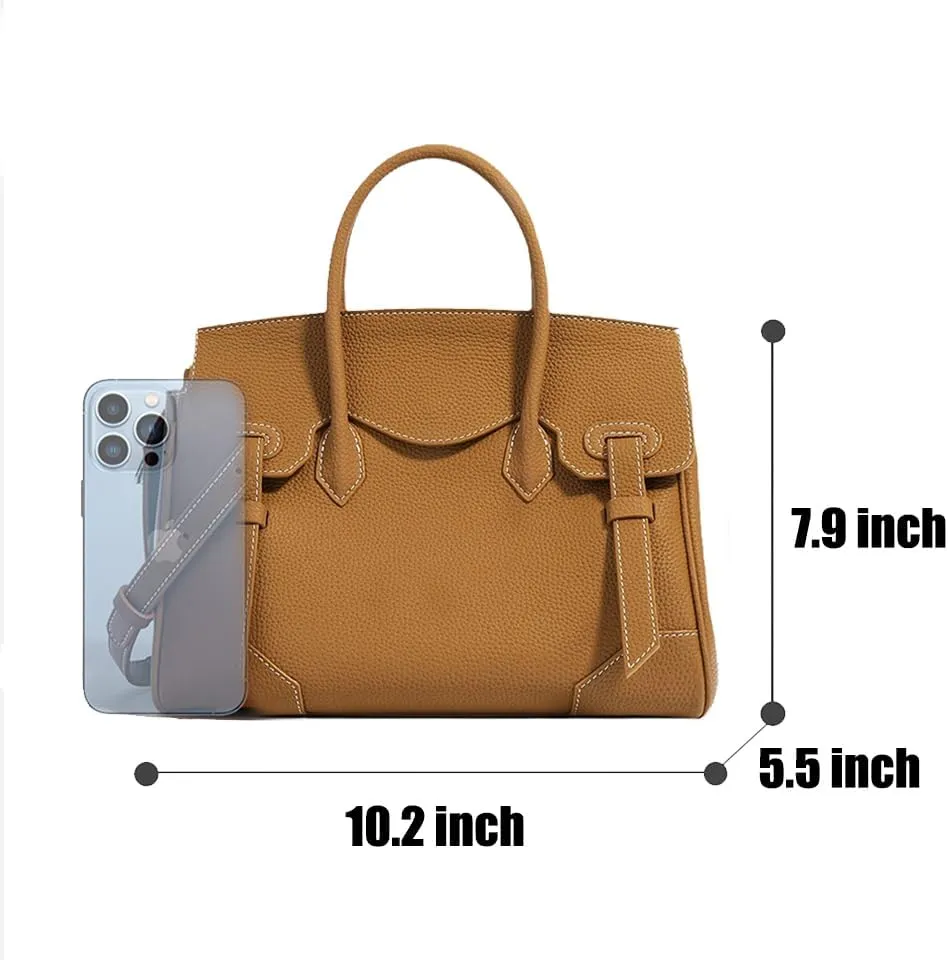 JIUFENG Women's Top Handle Satchel With Detachable Strap,Lychee Pattern Genuine Leather Fashion Crossbody Slingbag