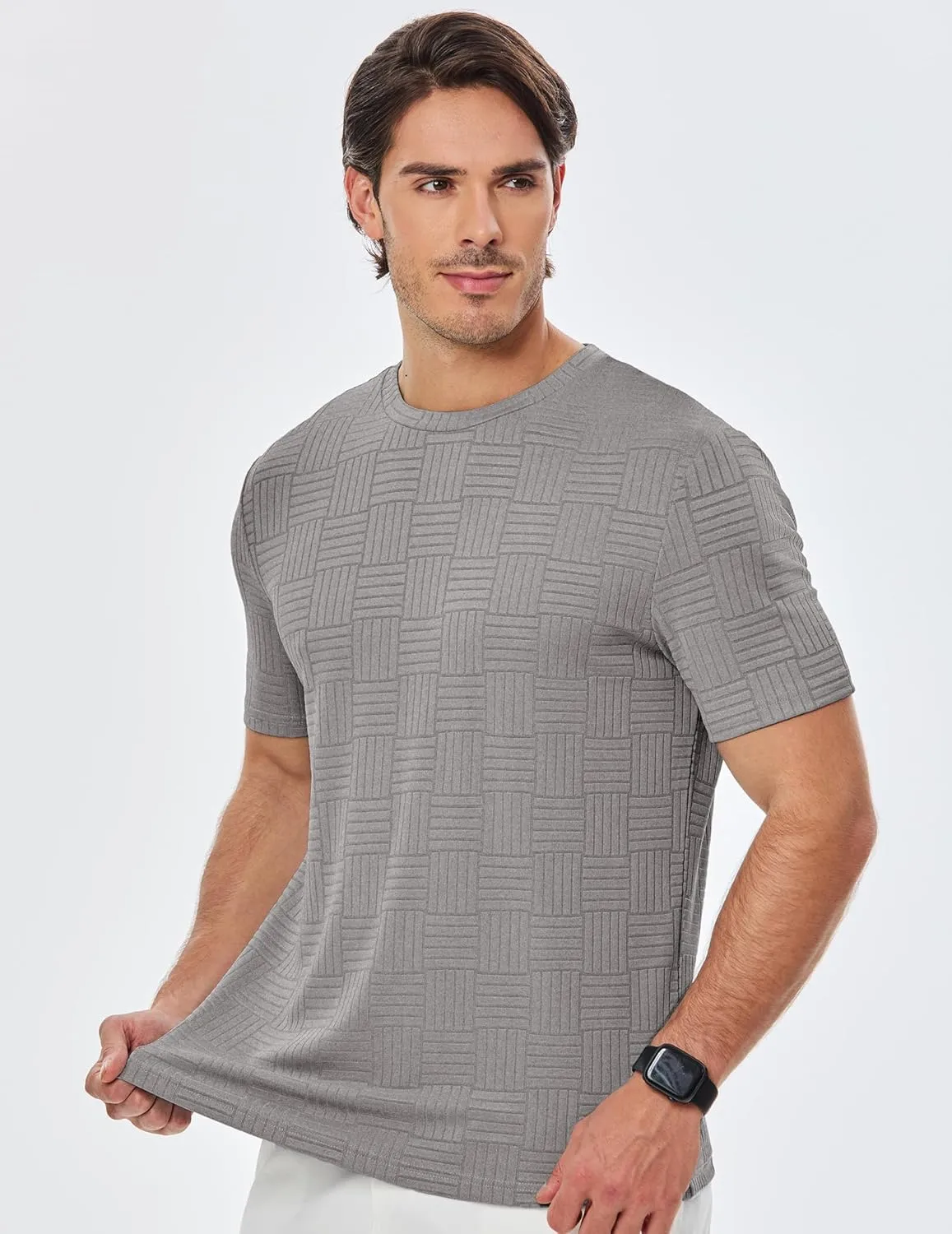 JMIERR Mens T-Shirt Casual Stretch Solid Crewneck Short Sleeve Tees Textured Shirts