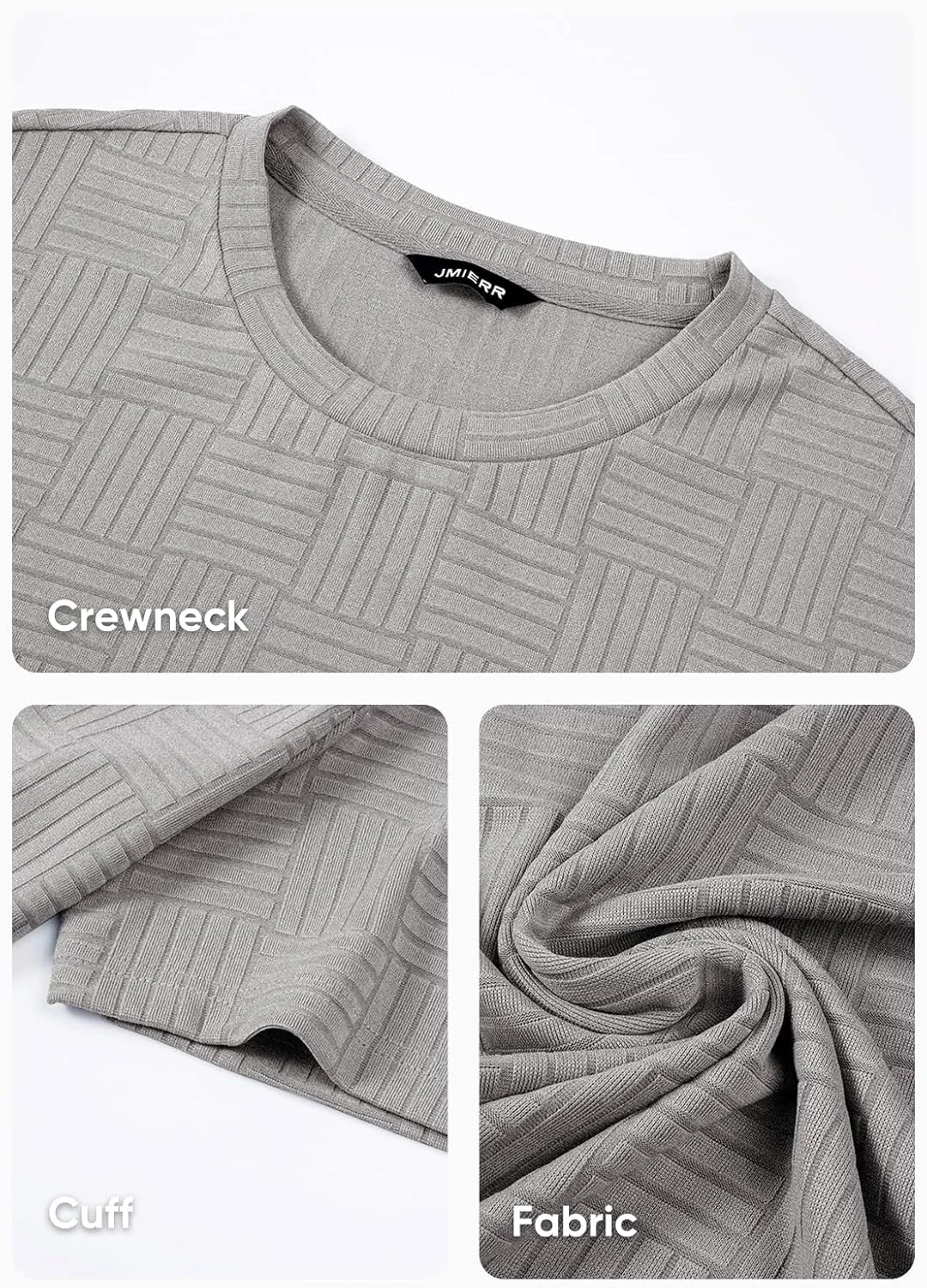 JMIERR Mens T-Shirt Casual Stretch Solid Crewneck Short Sleeve Tees Textured Shirts