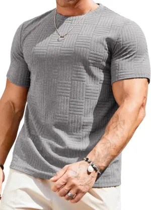 JMIERR Mens T-Shirt Casual Stretch Solid Crewneck Short Sleeve Tees Textured Shirts