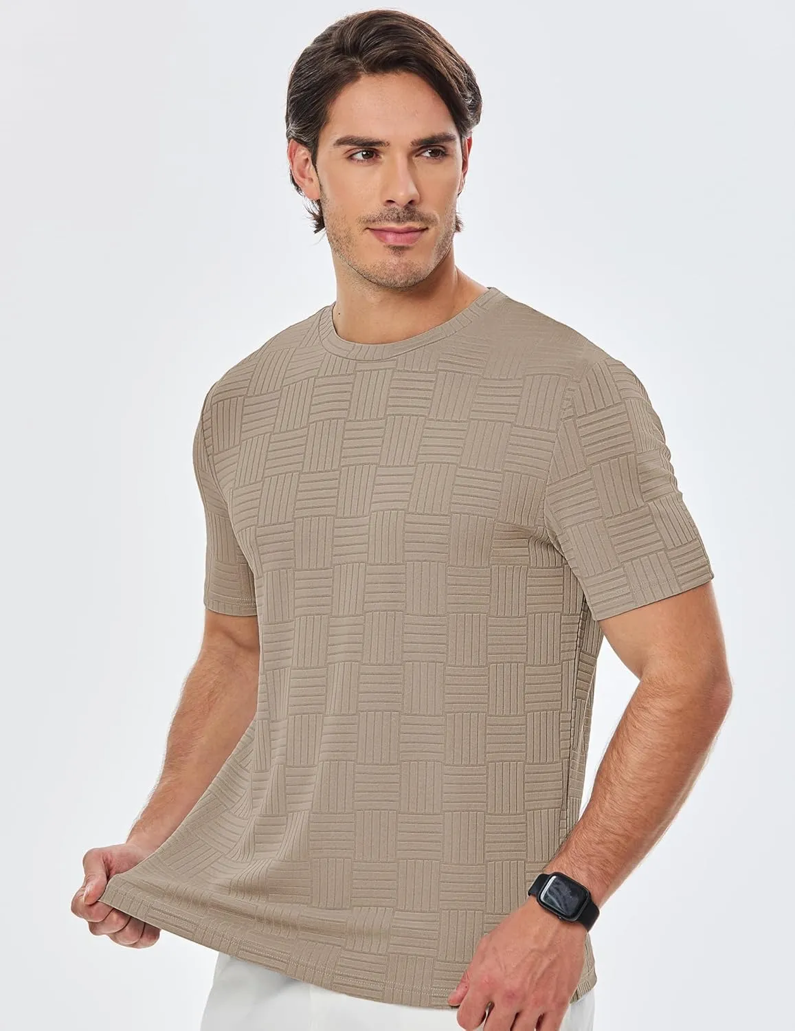 JMIERR Mens T-Shirt Casual Stretch Solid Crewneck Short Sleeve Tees Textured Shirts