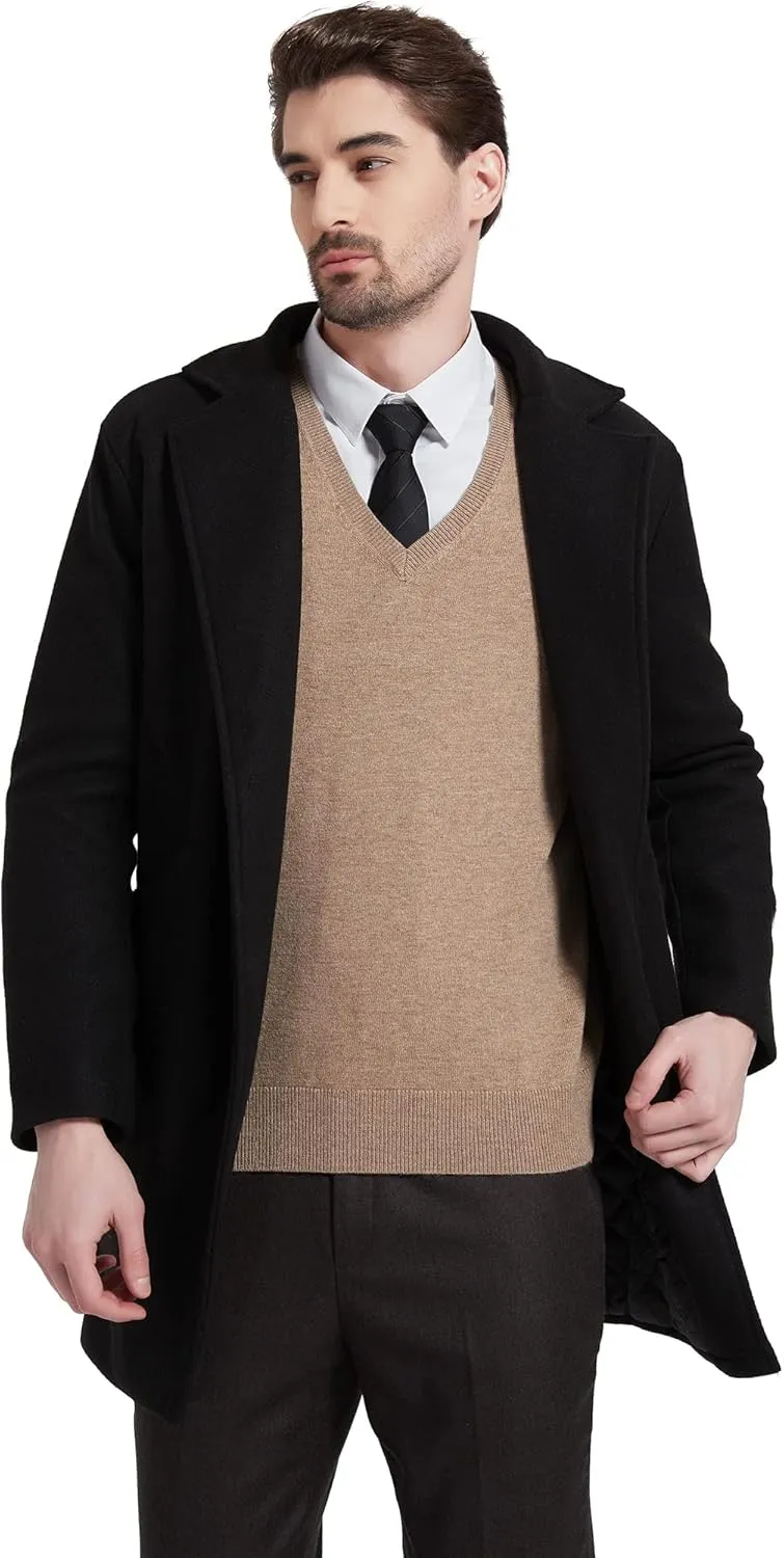 Kallspin Men's Wool Blended Vest Sweater Relaxed Fit V Neck Sleeveless Knitted Pullover