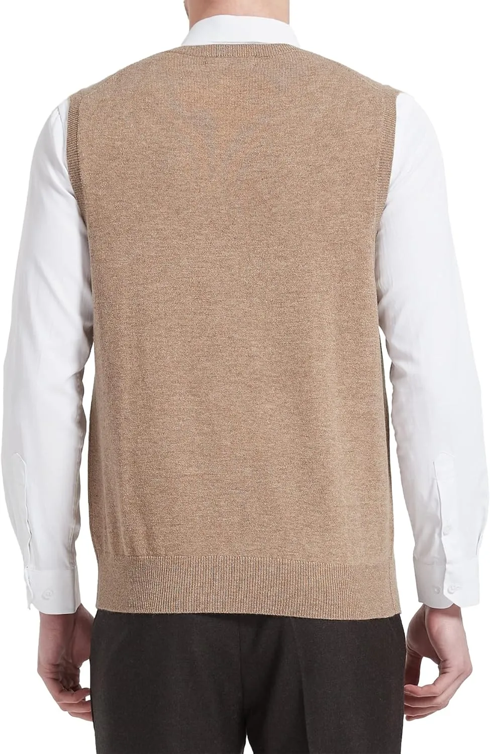 Kallspin Men's Wool Blended Vest Sweater Relaxed Fit V Neck Sleeveless Knitted Pullover