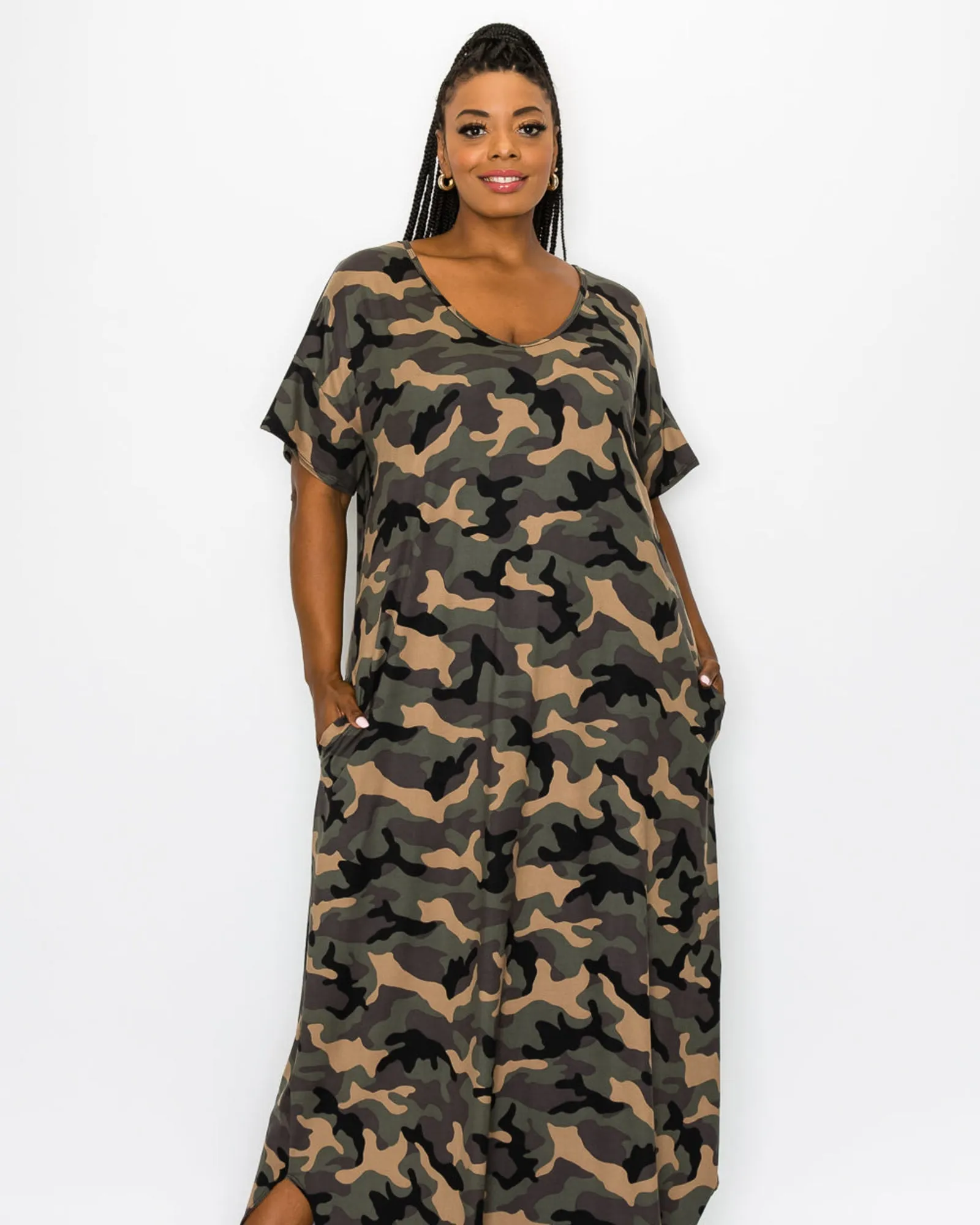 Katt Camo Pocket Maxi Dress | Olive Airforce Moss