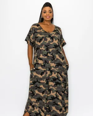 Katt Camo Pocket Maxi Dress | Olive Airforce Moss