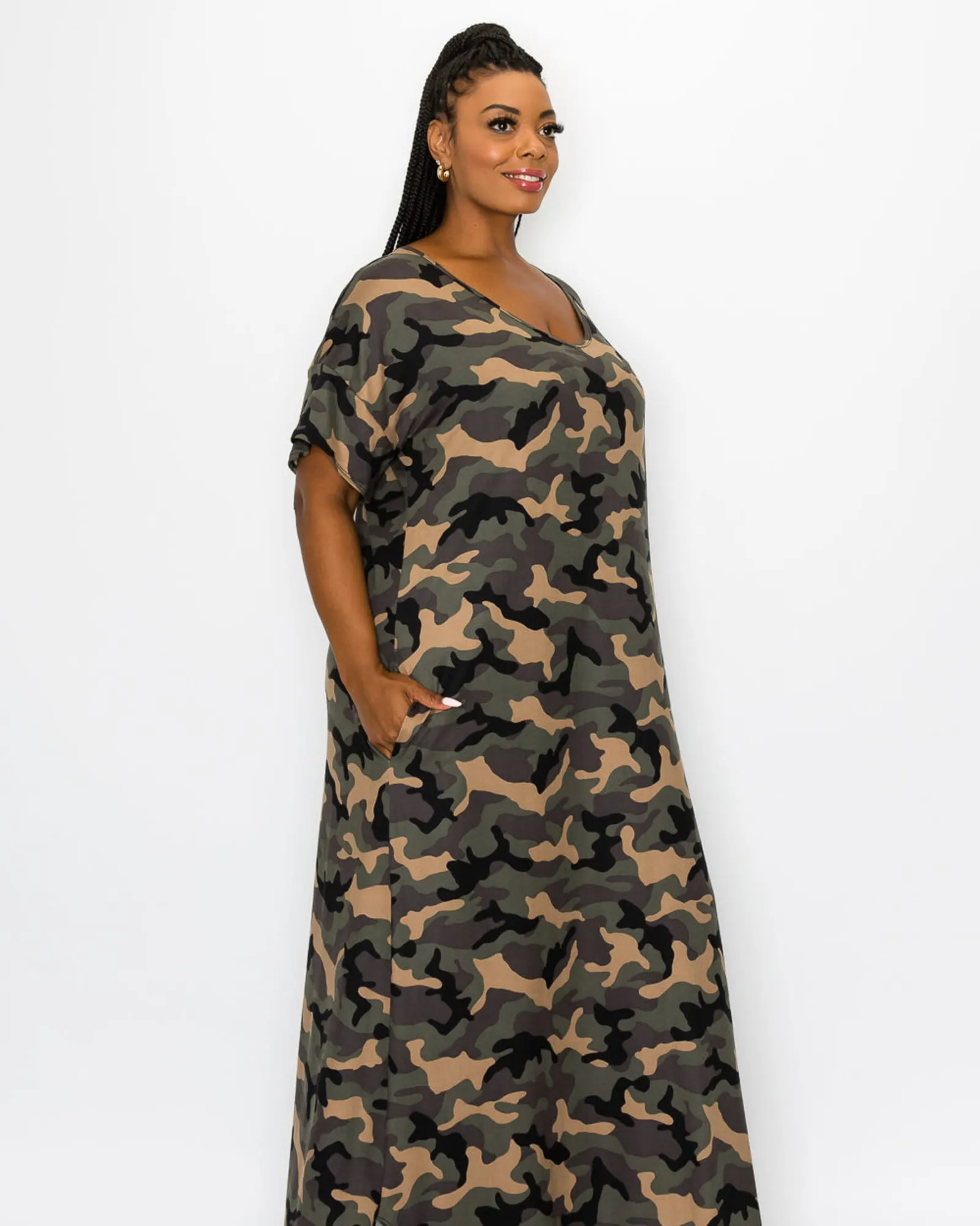 Katt Camo Pocket Maxi Dress | Olive Airforce Moss