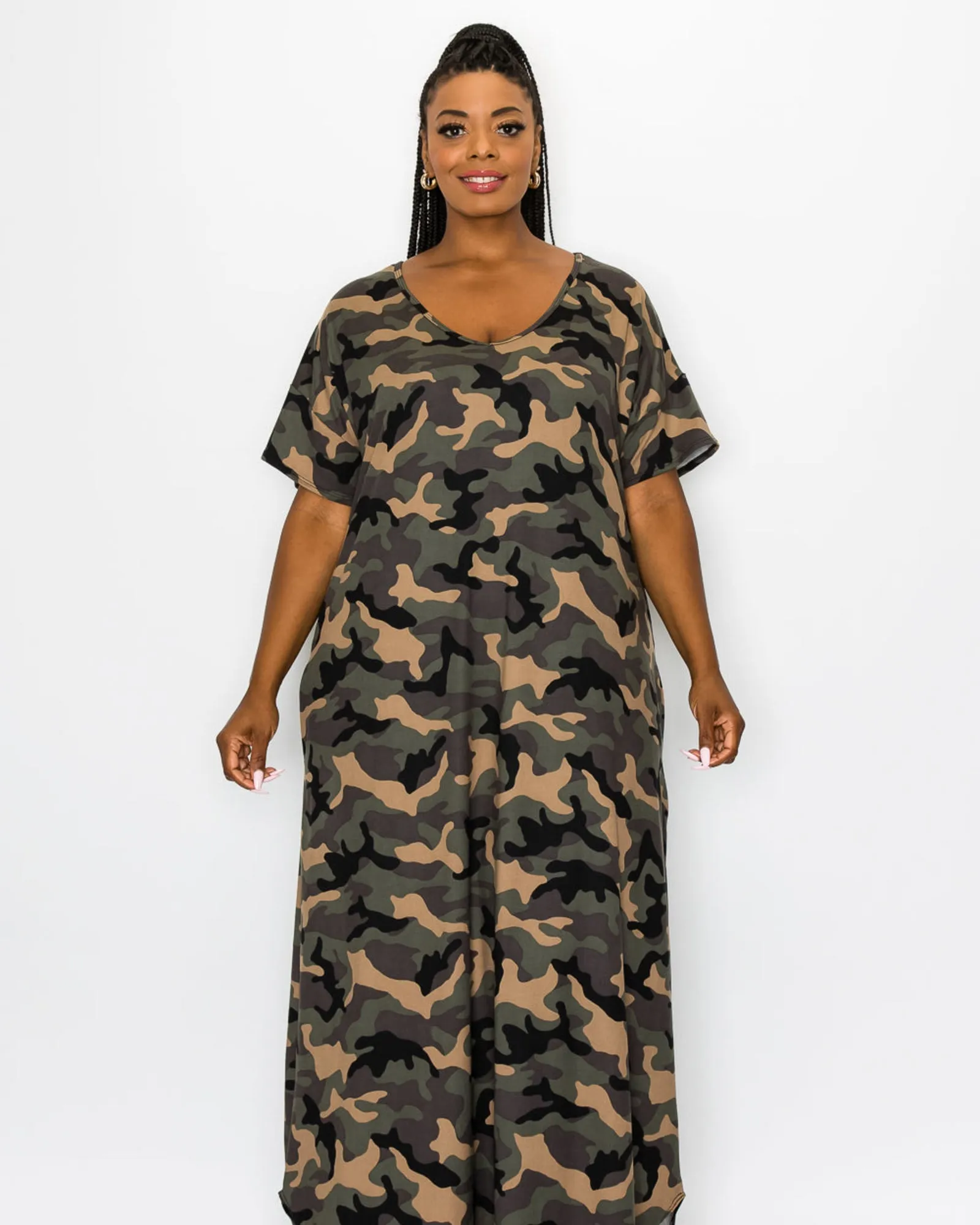 Katt Camo Pocket Maxi Dress | Olive Airforce Moss