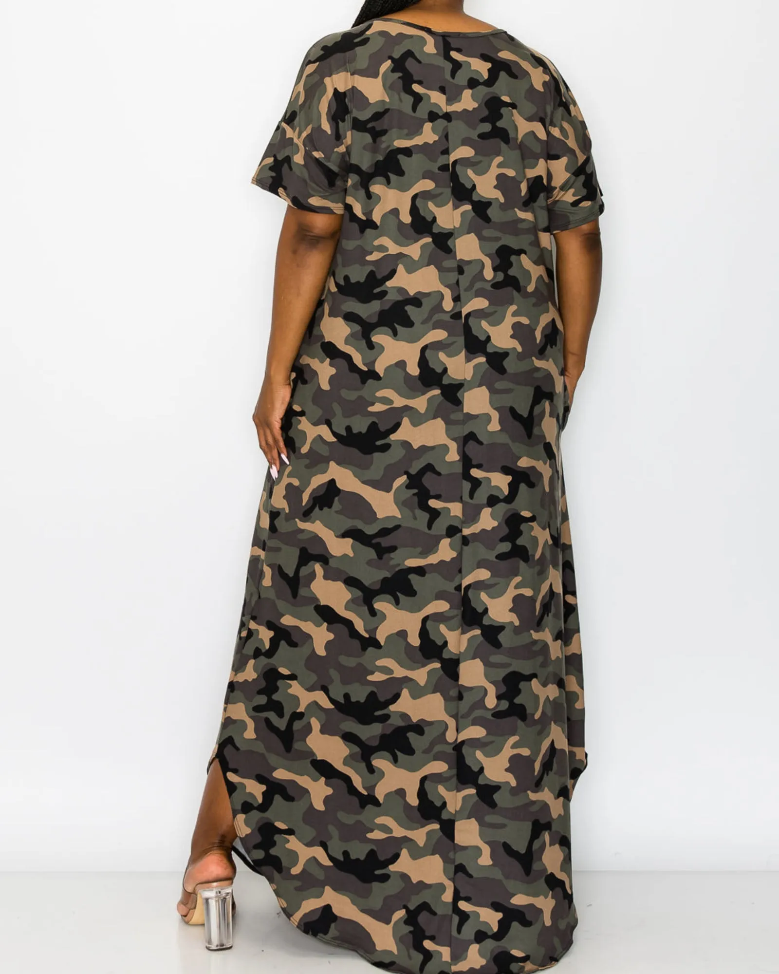 Katt Camo Pocket Maxi Dress | Olive Airforce Moss