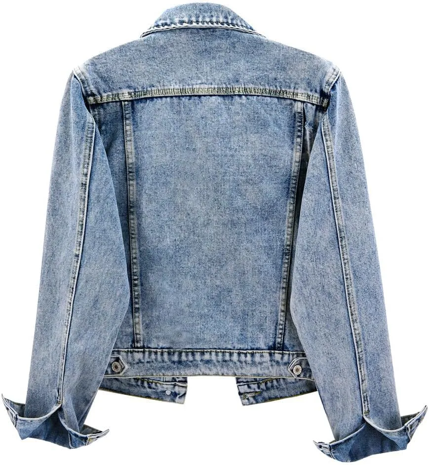 Kedera Womens Basic Button Down Vintage Black Long Sleeves Denim Jean Jacket Jacket for Women